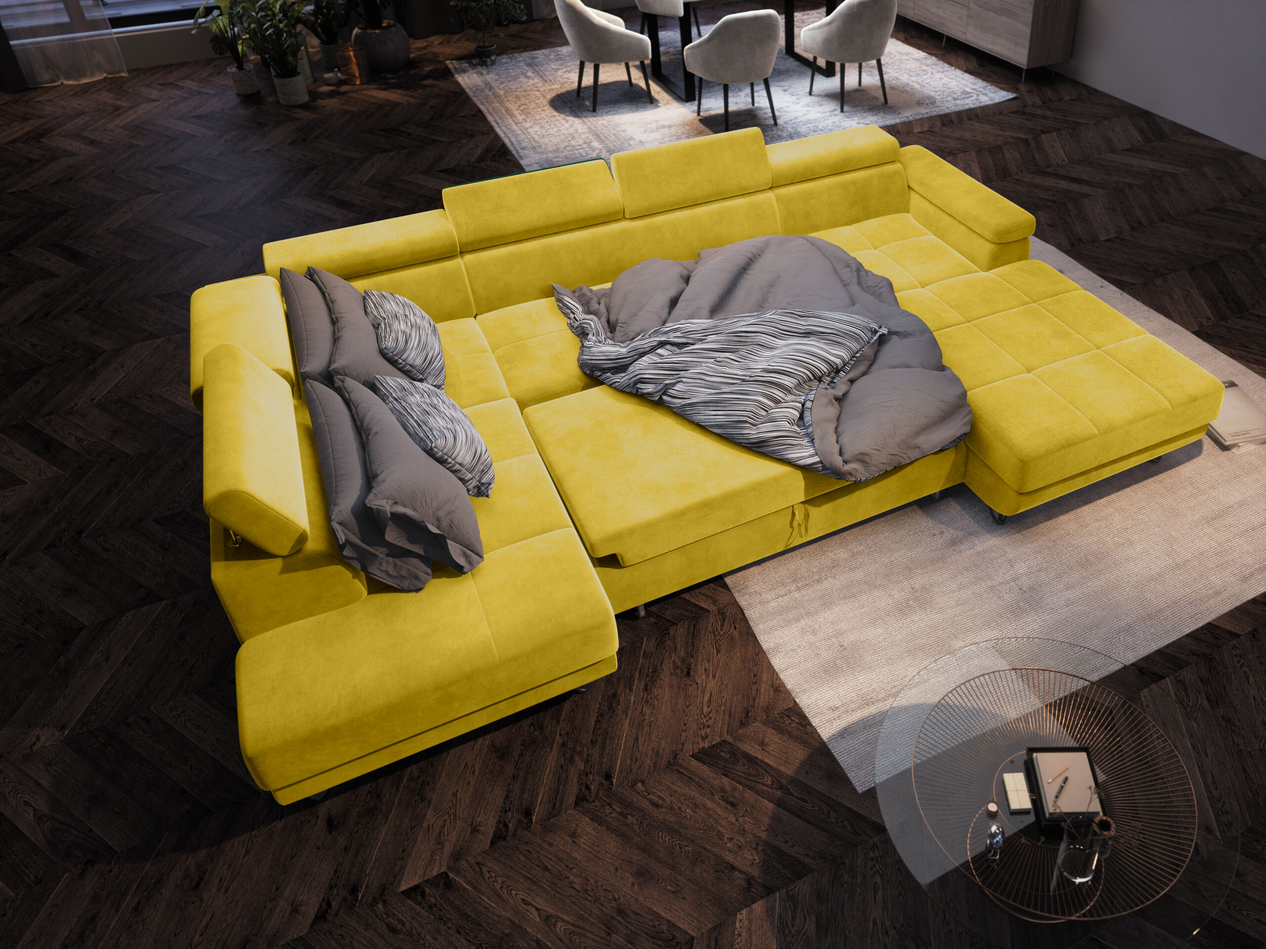 FurMeb24 ECKSOFA CAPRI U-form mit schlaffunktion und bettkasten 320 x 183 cm – Bild 24