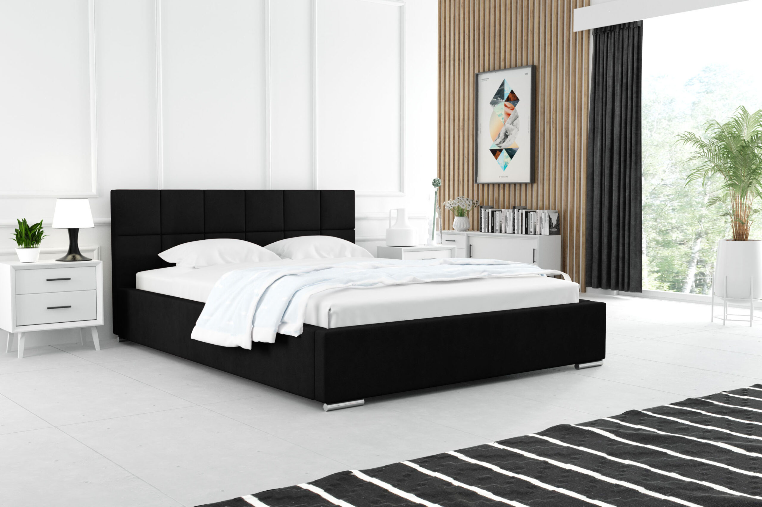 FurMeb24 Carlo - Polsterbett mit Bettkasten und Holzrahmen - Doppelbett mit höher Kopstütze - Ohne Matraze – Bild 3