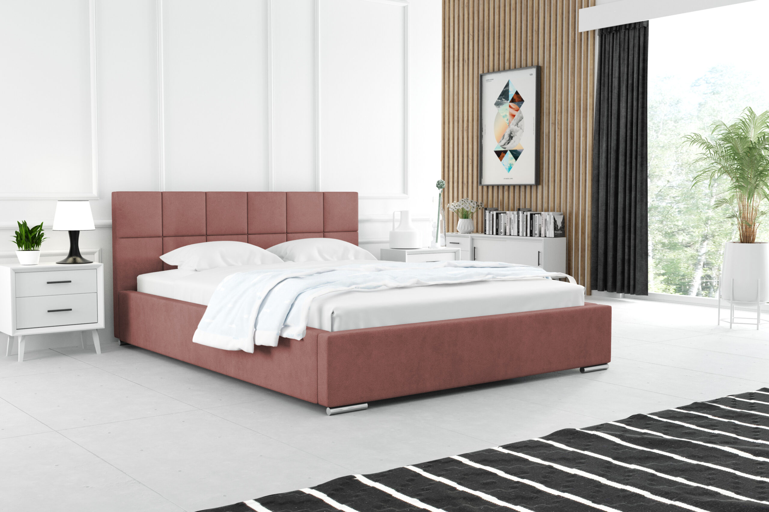 FurMeb24 Carlo - Polsterbett mit Bettkasten und Holzrahmen - Doppelbett mit höher Kopstütze - Ohne Matraze – Bild 4