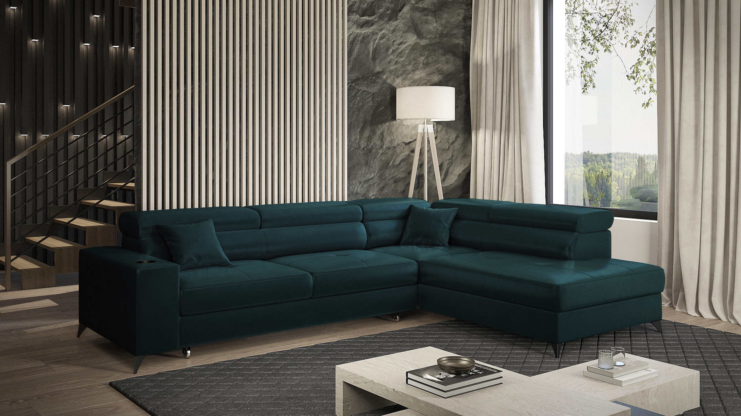 FurMeb24 ECKSOFA LANGER Rechte Seite mit Schlaffunktion und Bettkasten 269 x 202 cm – Bild 2