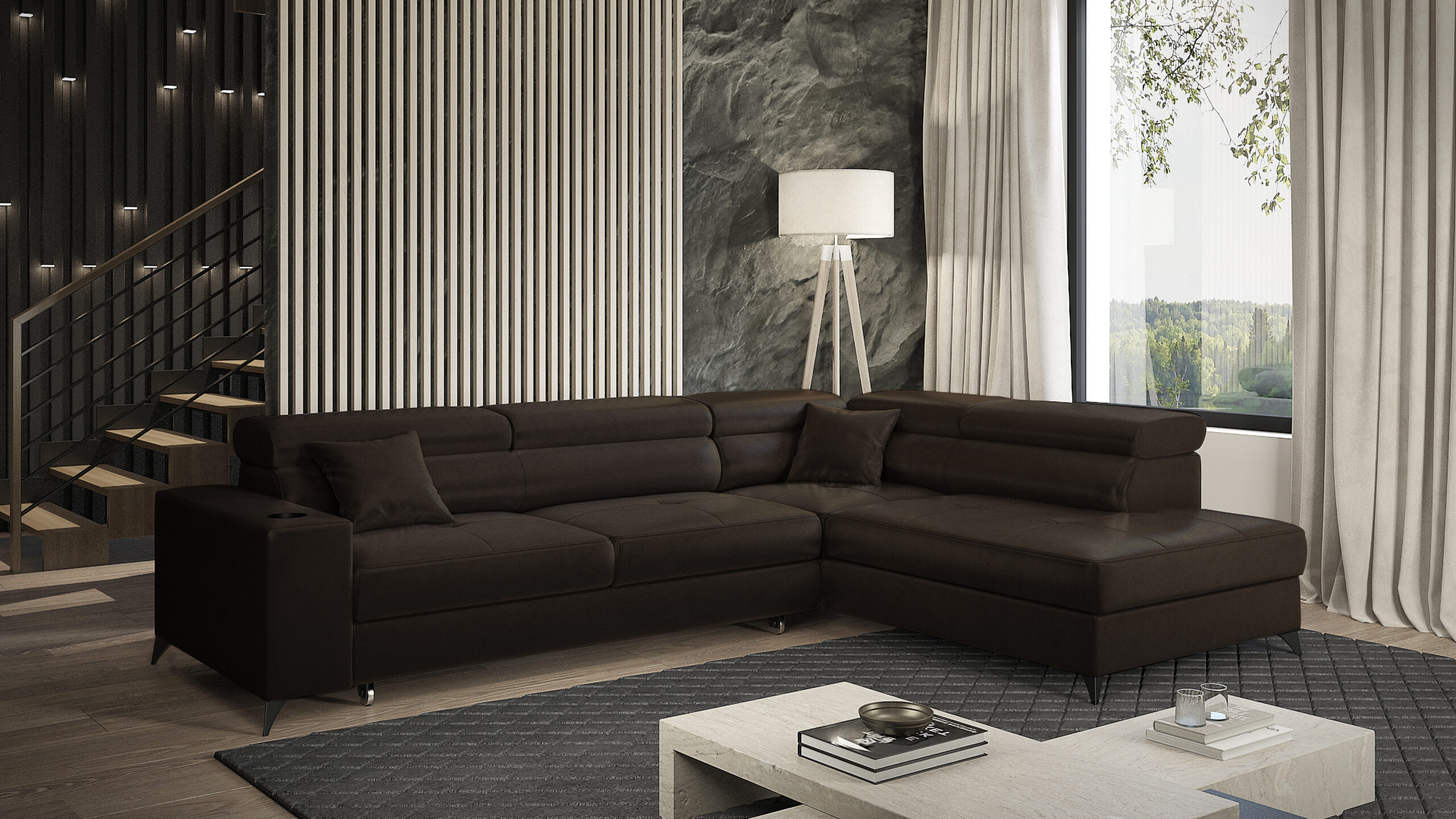 FurMeb24 ECKSOFA LANGER Rechte Seite mit Schlaffunktion und Bettkasten 269 x 202 cm – Bild 3