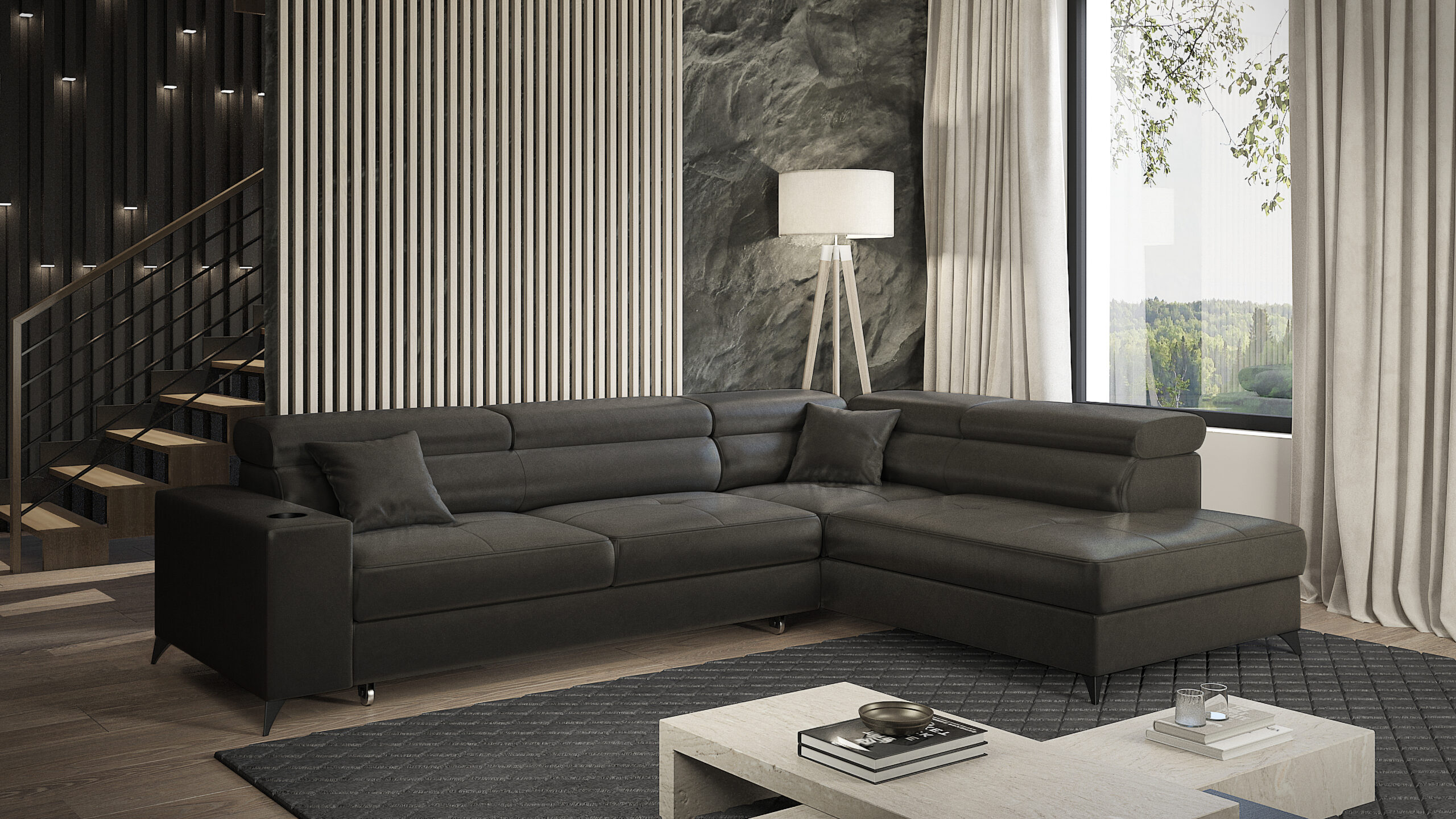 FurMeb24 ECKSOFA LANGER Rechte Seite mit Schlaffunktion und Bettkasten 269 x 202 cm