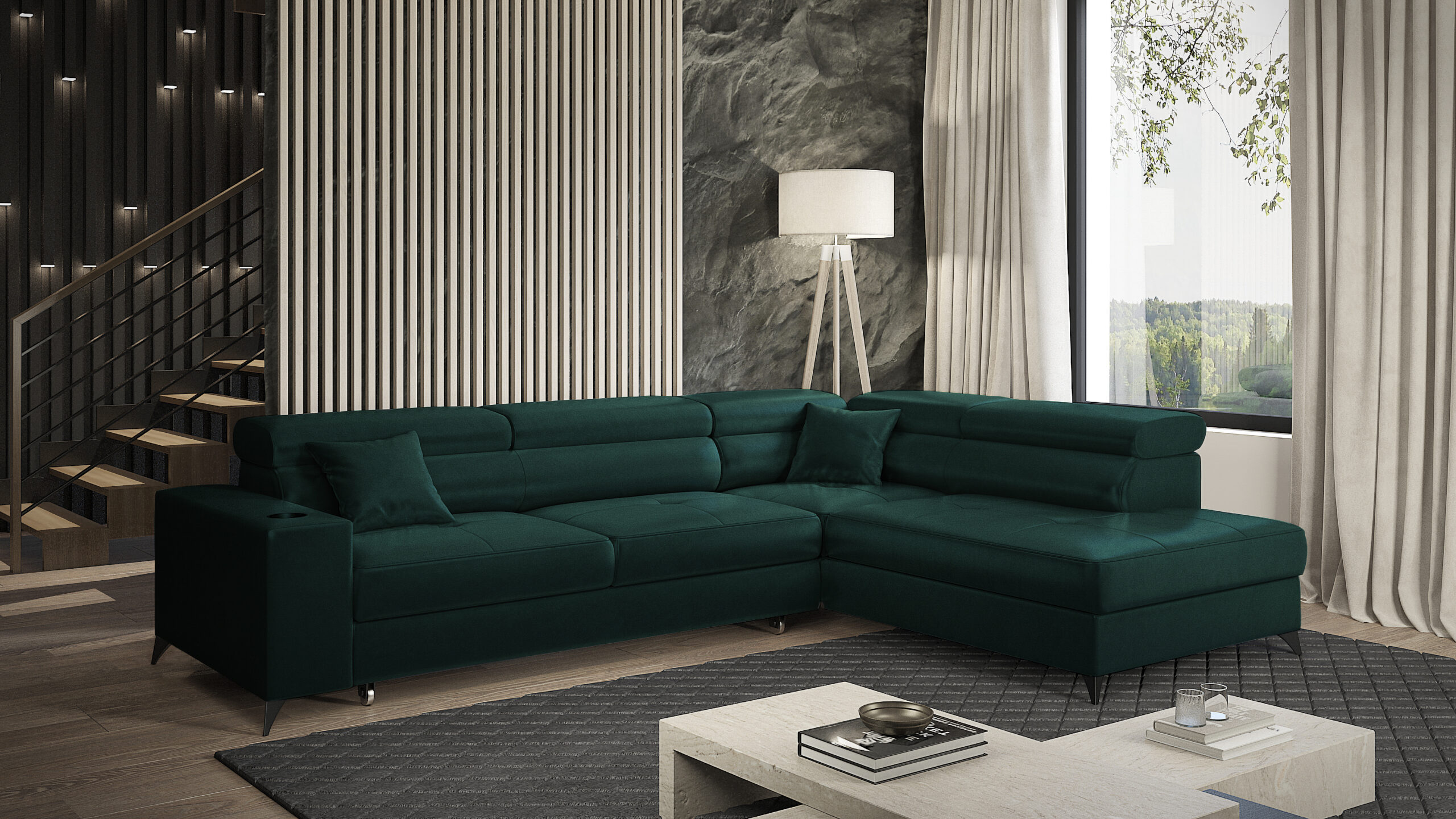 FurMeb24 ECKSOFA LANGER Rechte Seite mit Schlaffunktion und Bettkasten 269 x 202 cm – Bild 6