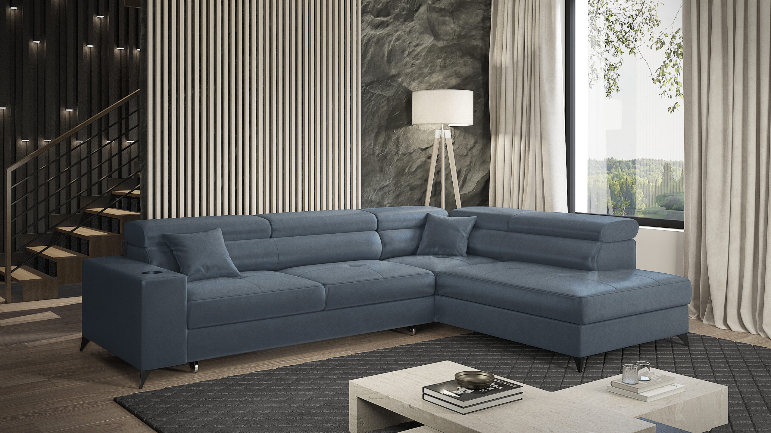 FurMeb24 ECKSOFA LANGER Rechte Seite mit Schlaffunktion und Bettkasten 269 x 202 cm – Bild 7