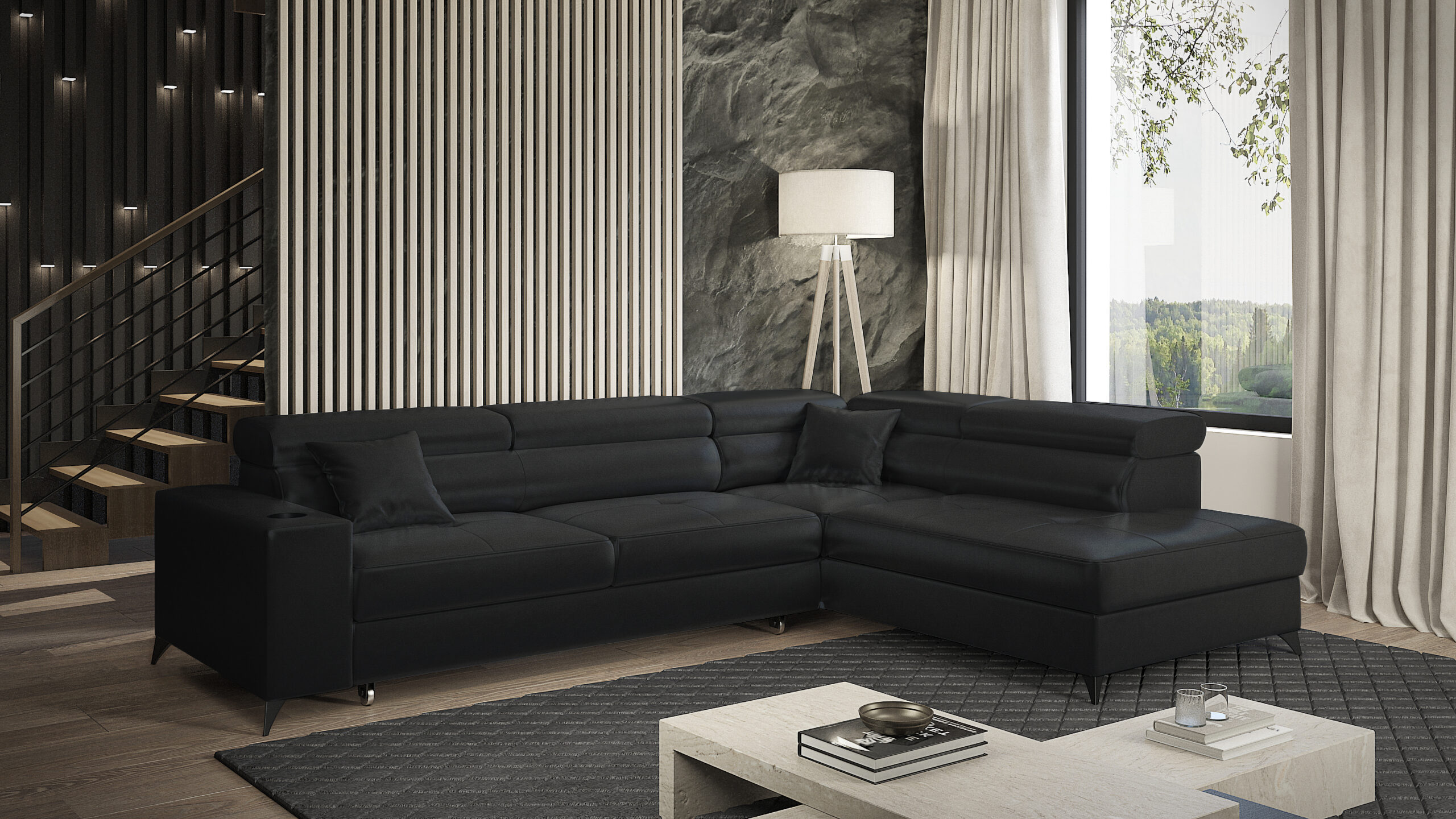 FurMeb24 ECKSOFA LANGER Rechte Seite mit Schlaffunktion und Bettkasten 269 x 202 cm – Bild 8