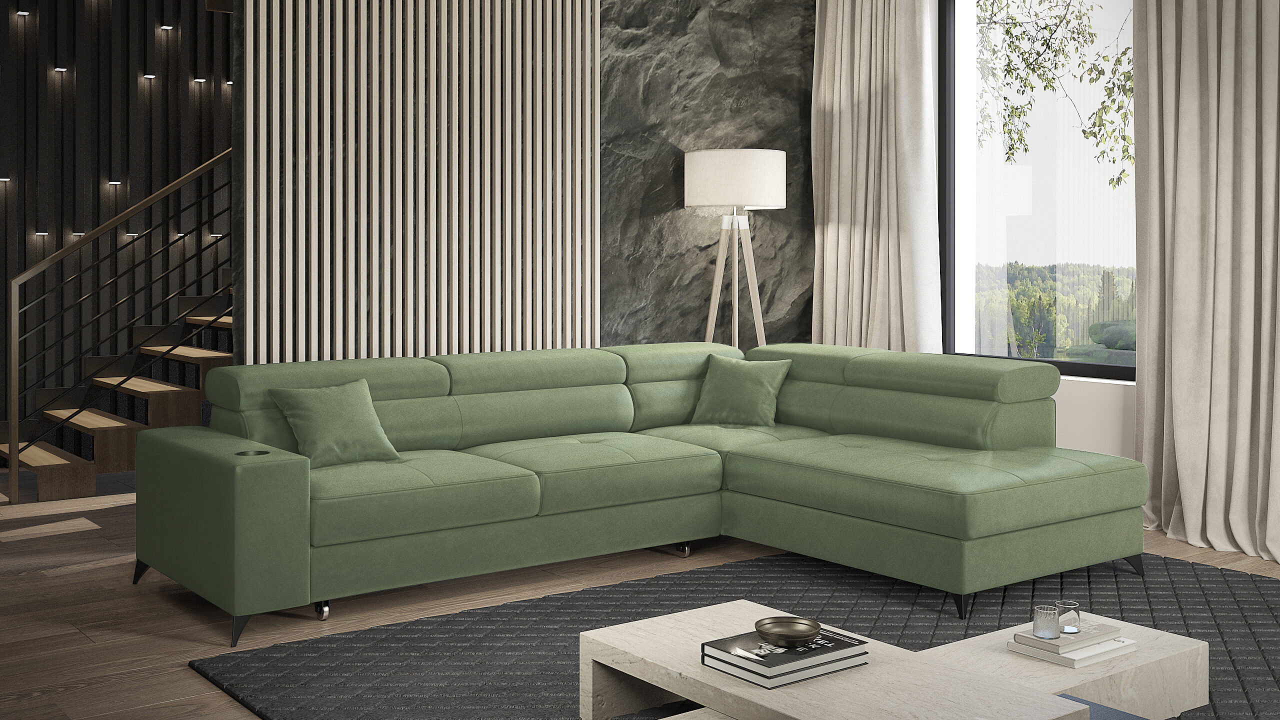 FurMeb24 ECKSOFA LANGER Rechte Seite mit Schlaffunktion und Bettkasten 269 x 202 cm – Bild 9