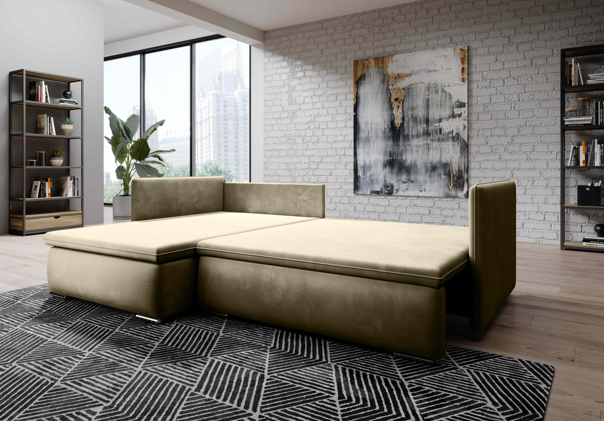 FurMeb24 ECKSOFA VALERIO Stoff monolith- linke/rechte seite - mit schlaffunktion und bettkasten – Bild 3