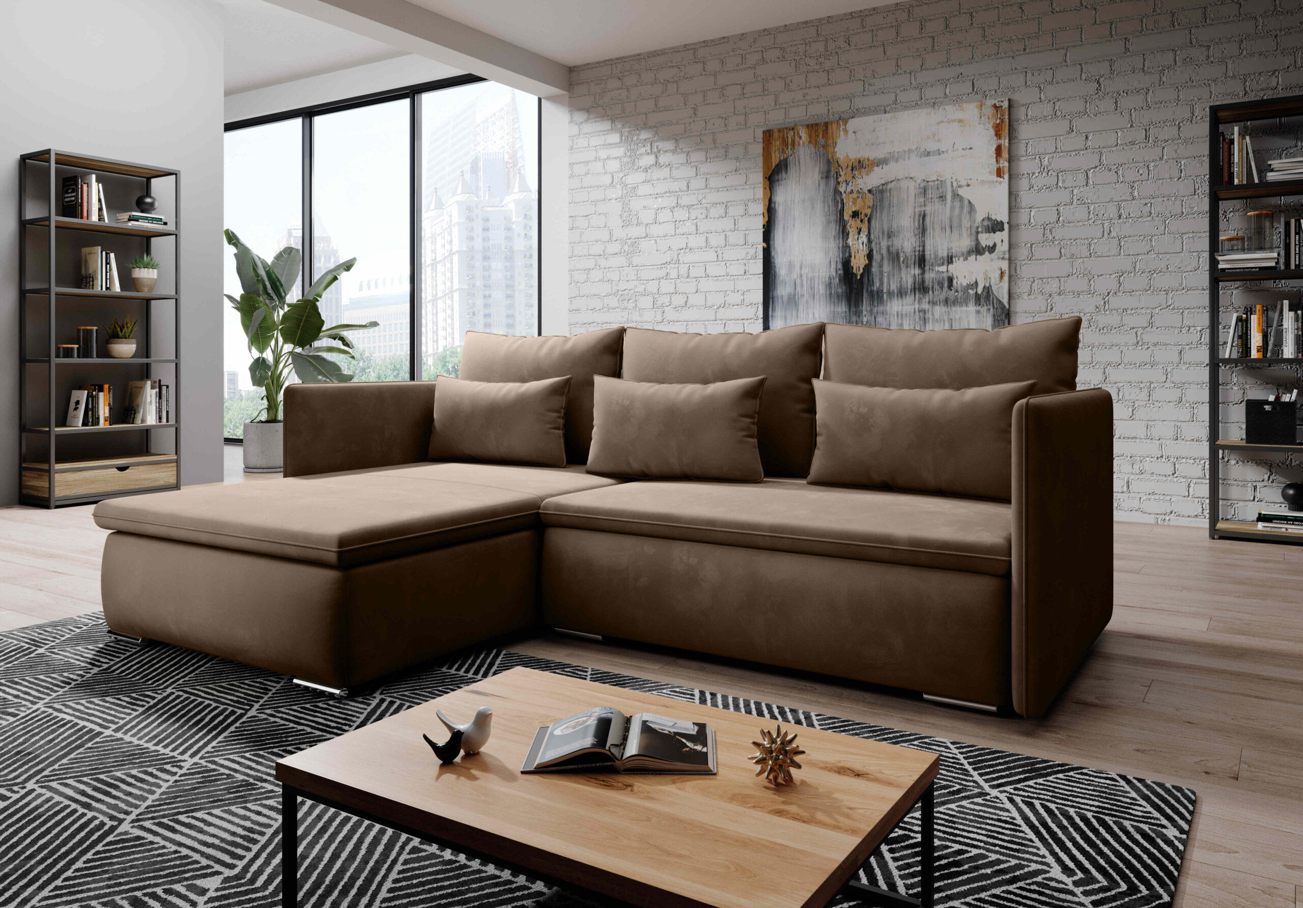 FurMeb24 ECKSOFA VALERIO Stoff monolith- linke/rechte seite - mit schlaffunktion und bettkasten – Bild 4