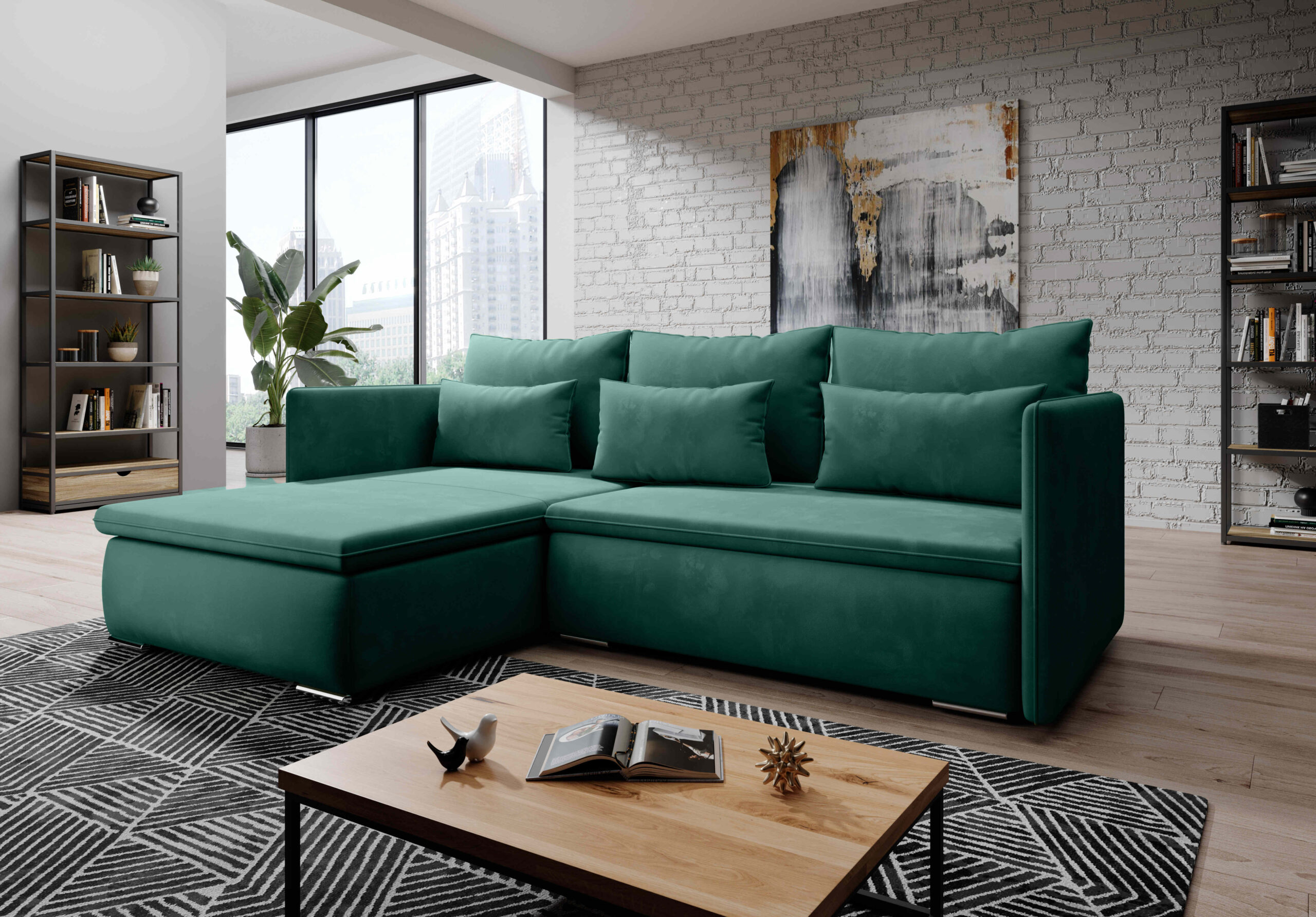 FurMeb24 ECKSOFA VALERIO Stoff monolith- linke/rechte seite - mit schlaffunktion und bettkasten – Bild 5