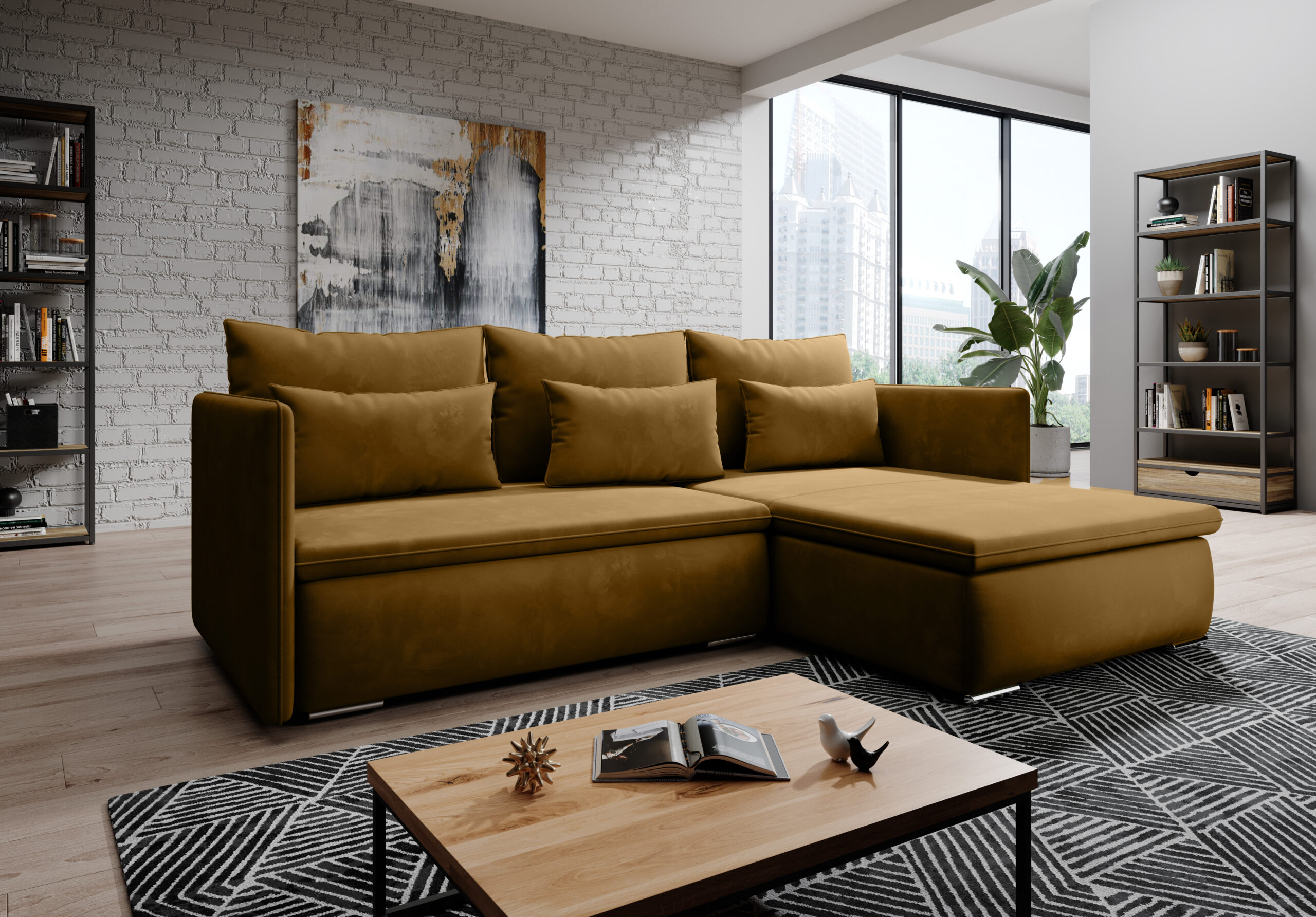 FurMeb24 ECKSOFA VALERIO Stoff monolith- linke/rechte seite - mit schlaffunktion und bettkasten – Bild 7