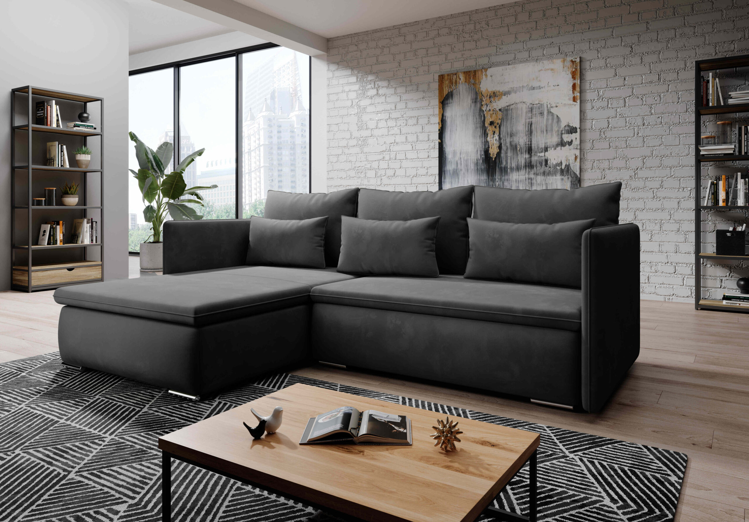 FurMeb24 ECKSOFA VALERIO Stoff monolith- linke/rechte seite - mit schlaffunktion und bettkasten – Bild 11