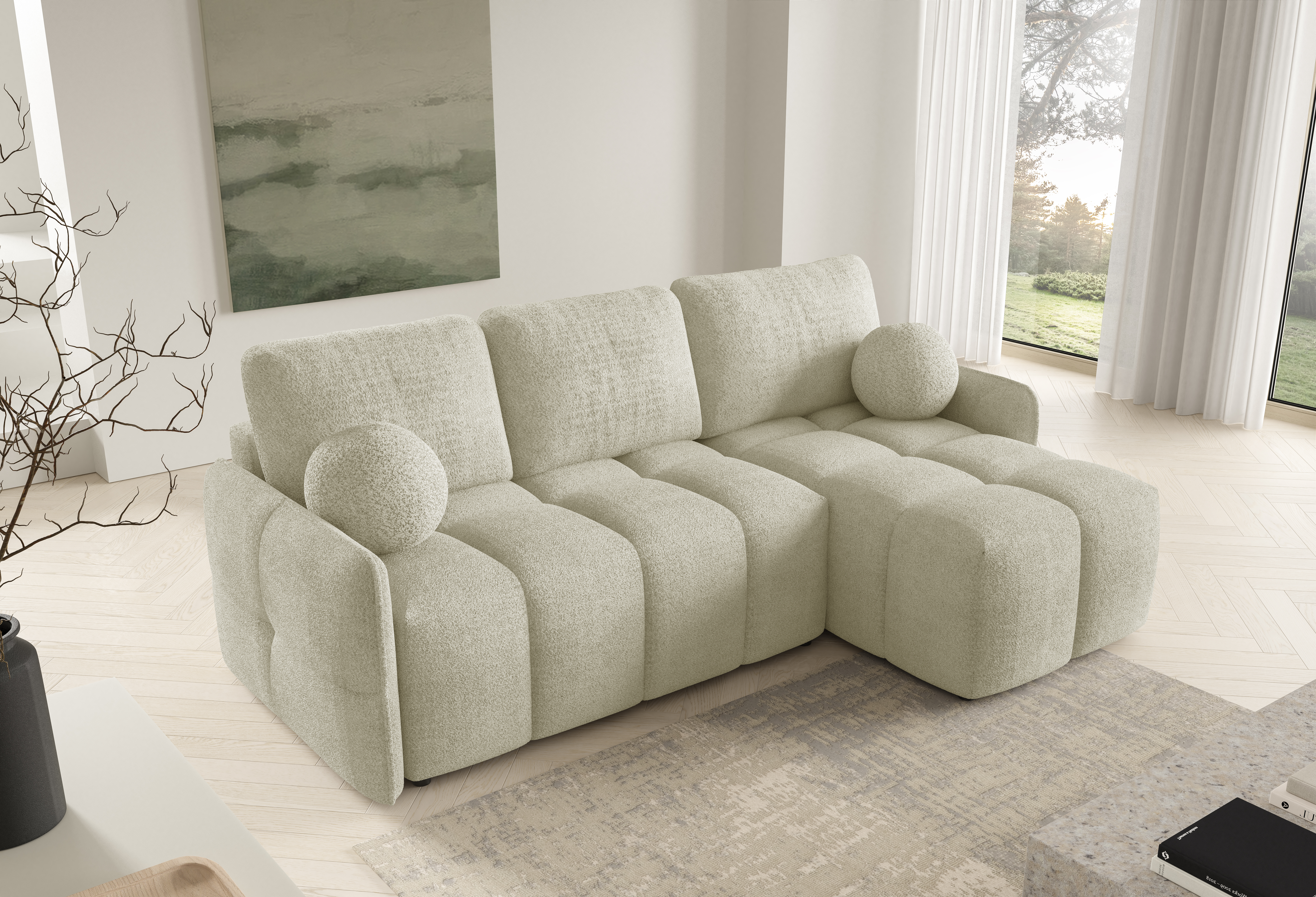 FurMeb24 ECKSOFA SELENE - 220 x 145 cm Stoff abriamo - mit schlaffunktion und bettkasten – Bild 2