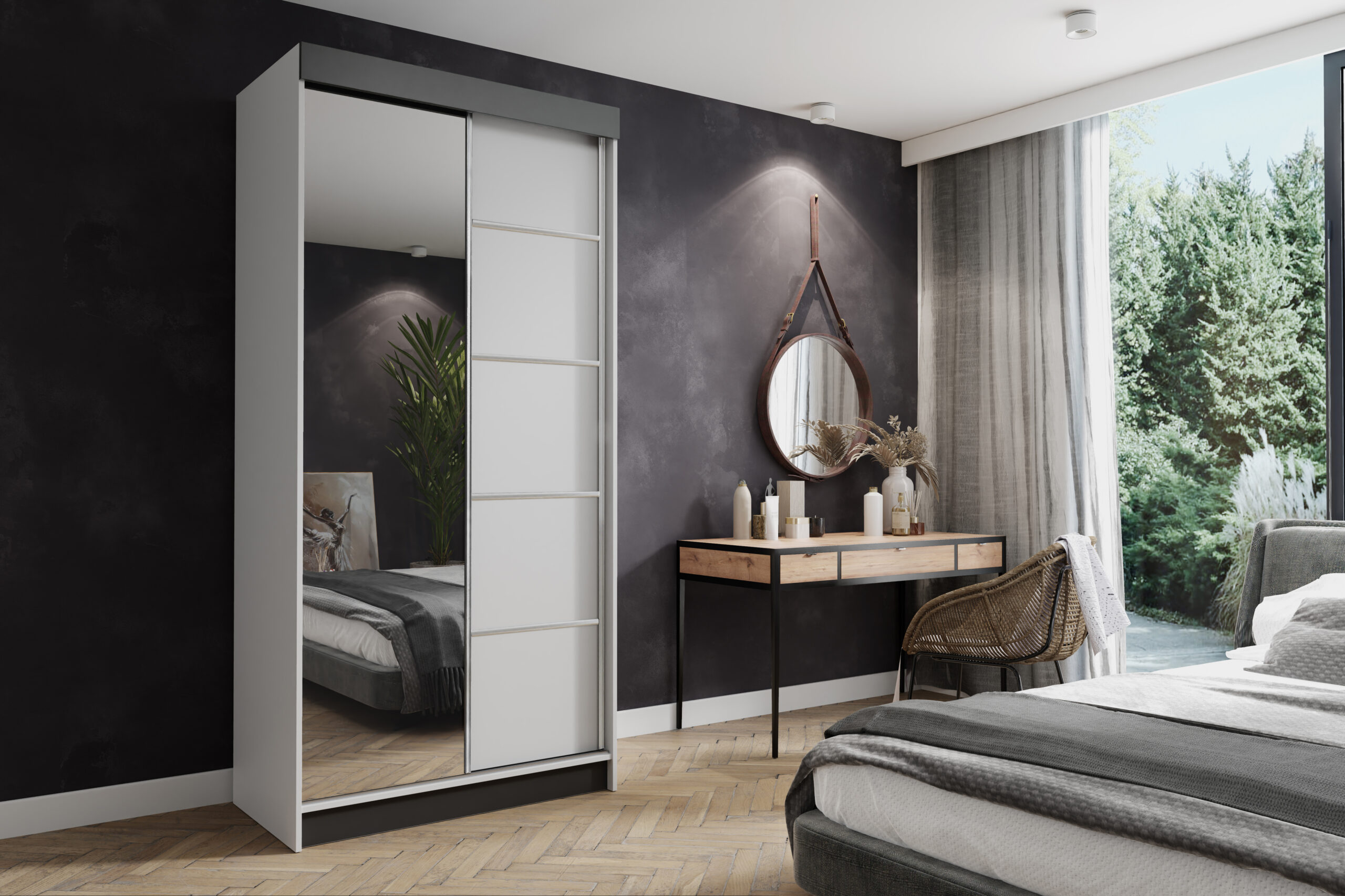 FurMeb24 Schiebetürenschrank AMANDA 100/150/200/250x200 cm Kleiderschrank mit Spiegel, 2-türiger Schiebeschrank – Bild 15