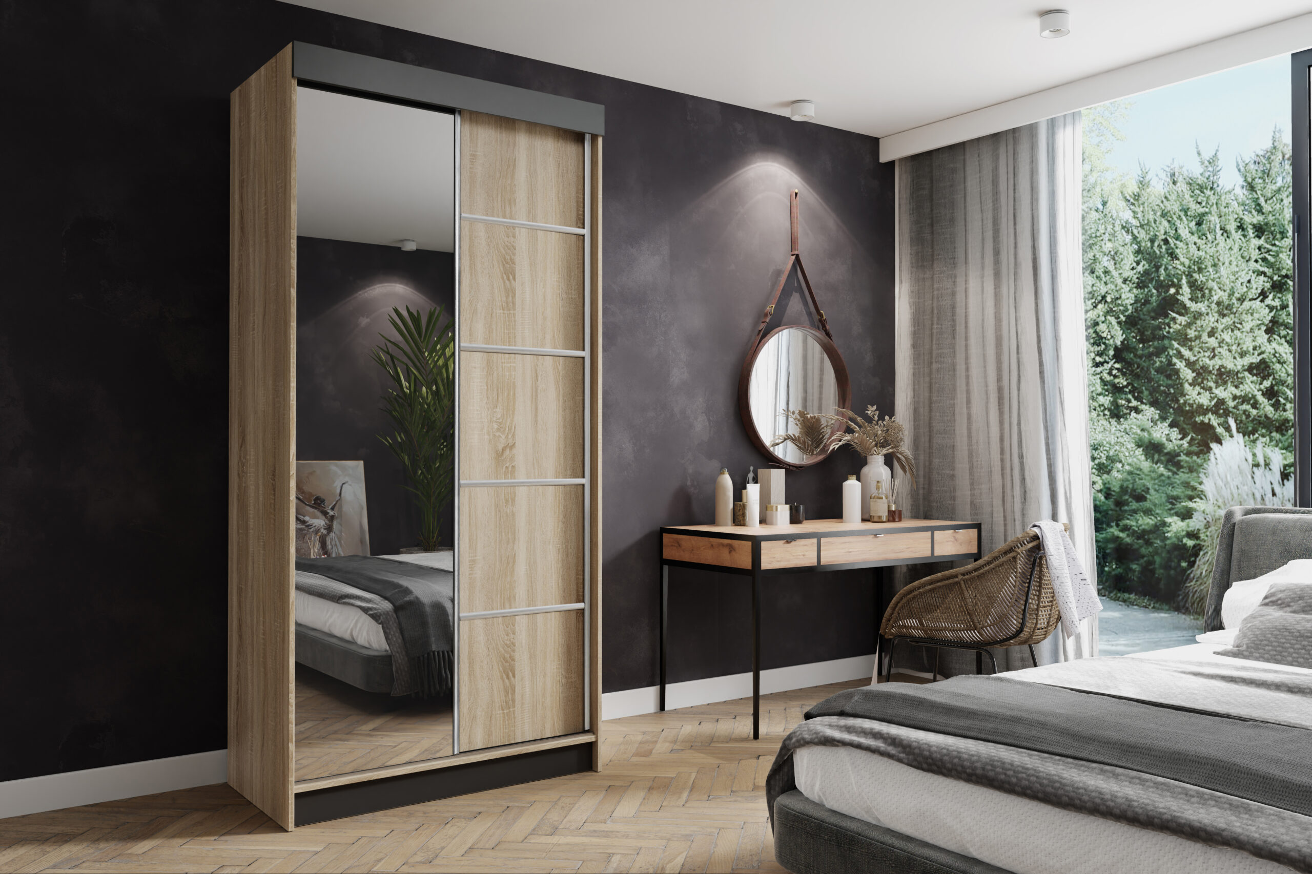 FurMeb24 Schiebetürenschrank AMANDA 100/150/200/250x200 cm Kleiderschrank mit Spiegel, 2-türiger Schiebeschrank – Bild 17