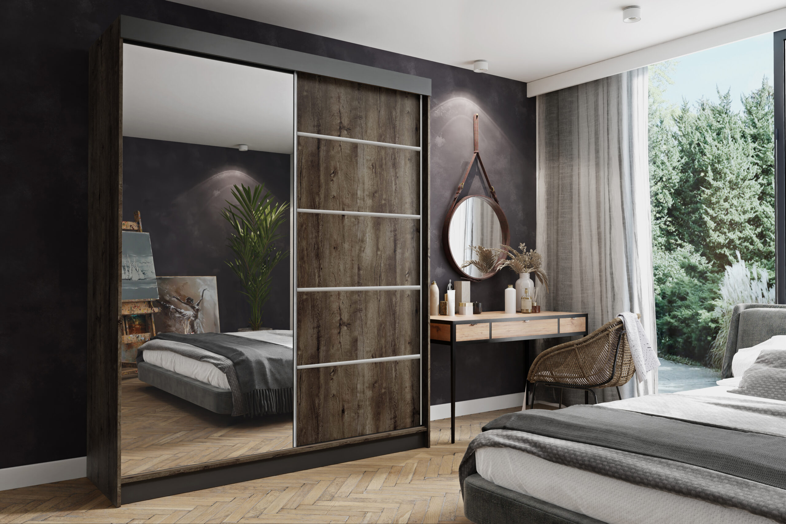 FurMeb24 Schiebetürenschrank AMANDA 100/150/200/250x200 cm Kleiderschrank mit Spiegel, 2-türiger Schiebeschrank – Bild 9