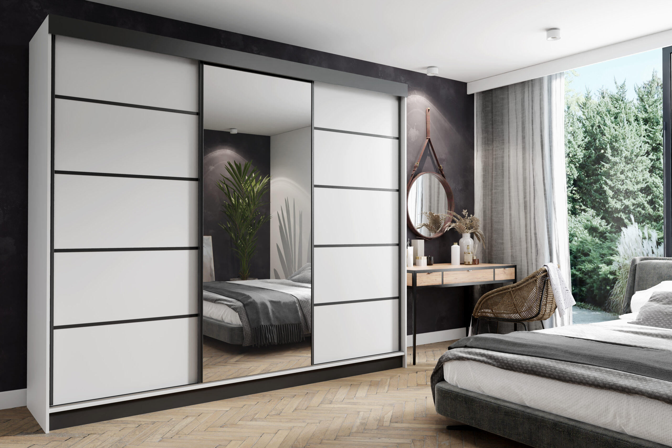 FurMeb24 Schiebetürenschrank AMANDA 100/150/200/250x200 cm Kleiderschrank mit Spiegel, 2-türiger Schiebeschrank – Bild 2