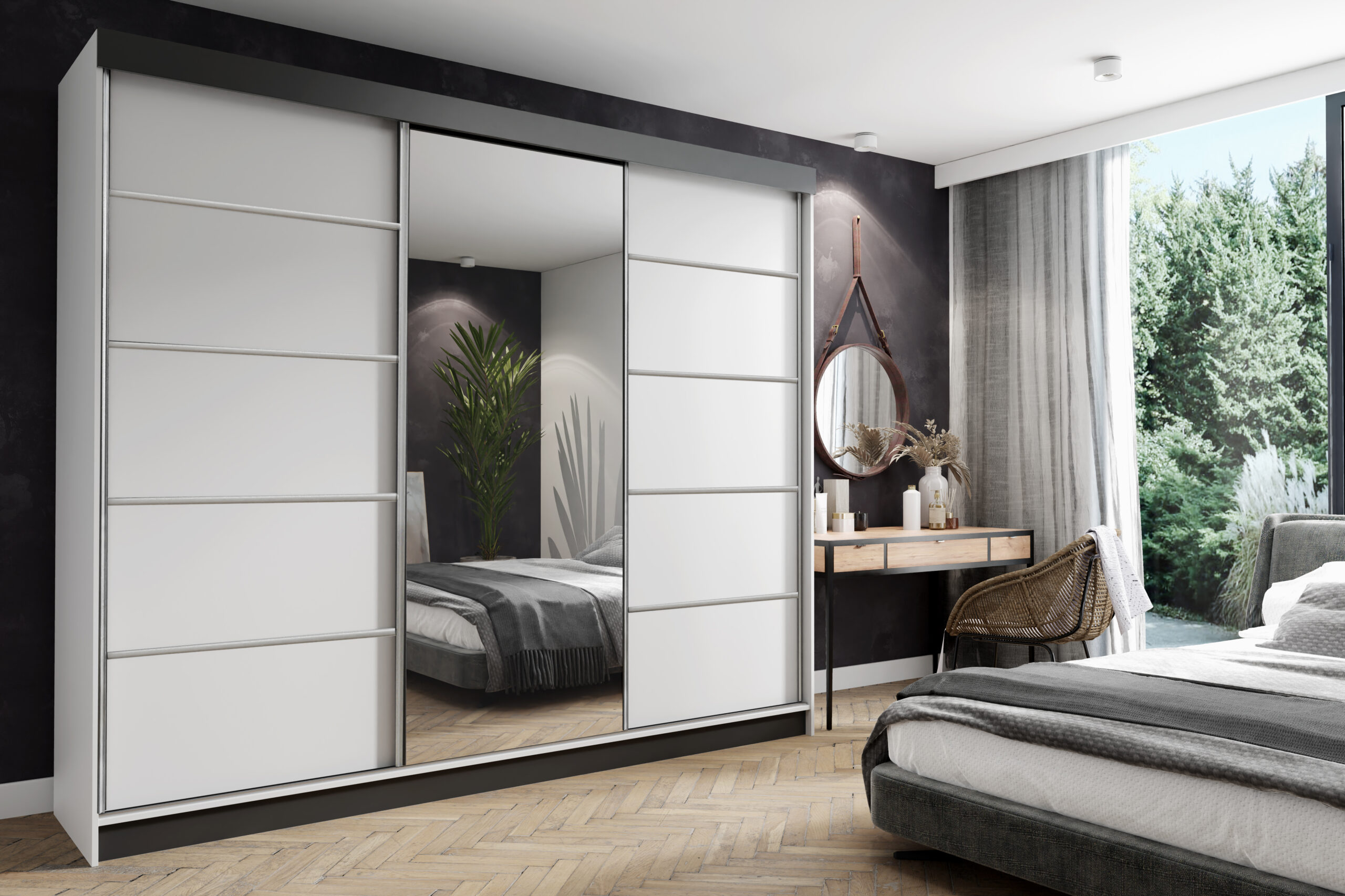 FurMeb24 Schiebetürenschrank AMANDA 100/150/200/250x200 cm Kleiderschrank mit Spiegel, 2-türiger Schiebeschrank – Bild 3