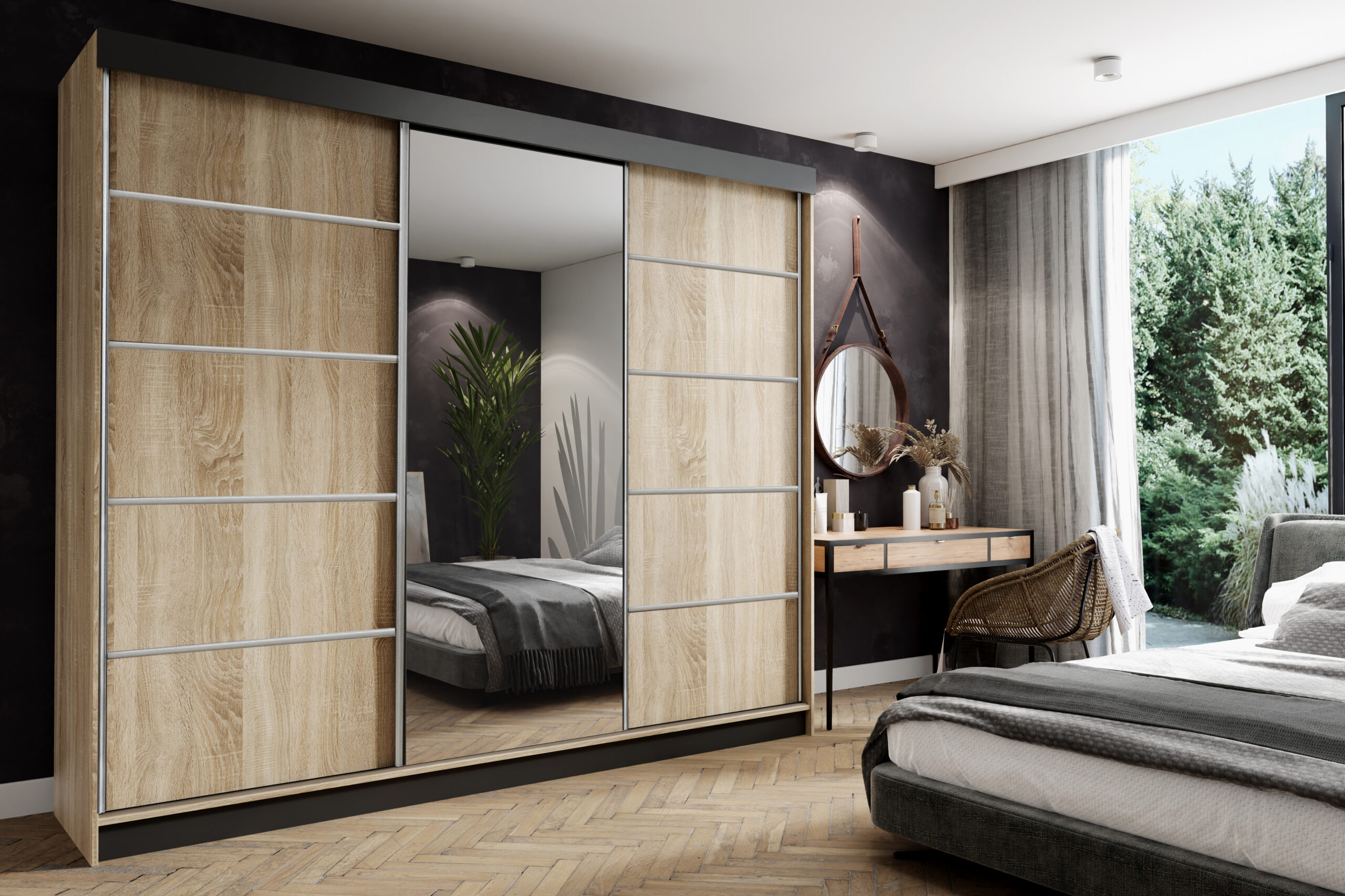 FurMeb24 Schiebetürenschrank AMANDA 100/150/200/250x200 cm Kleiderschrank mit Spiegel, 2-türiger Schiebeschrank – Bild 5