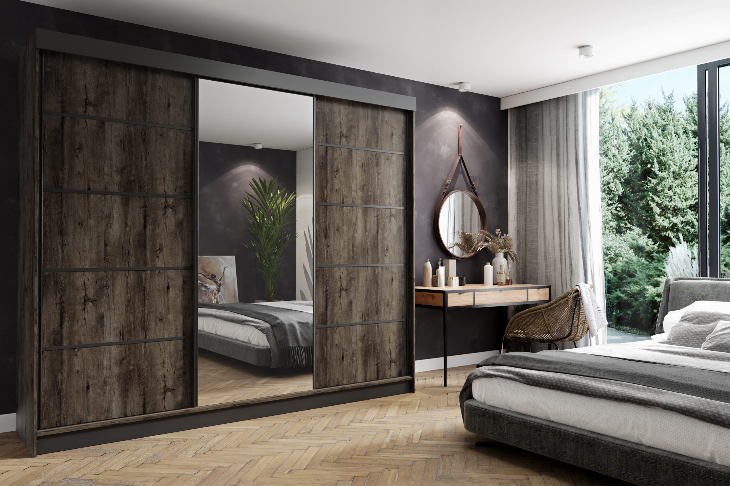 FurMeb24 Schiebetürenschrank AMANDA 100/150/200/250x200 cm Kleiderschrank mit Spiegel, 2-türiger Schiebeschrank – Bild 6