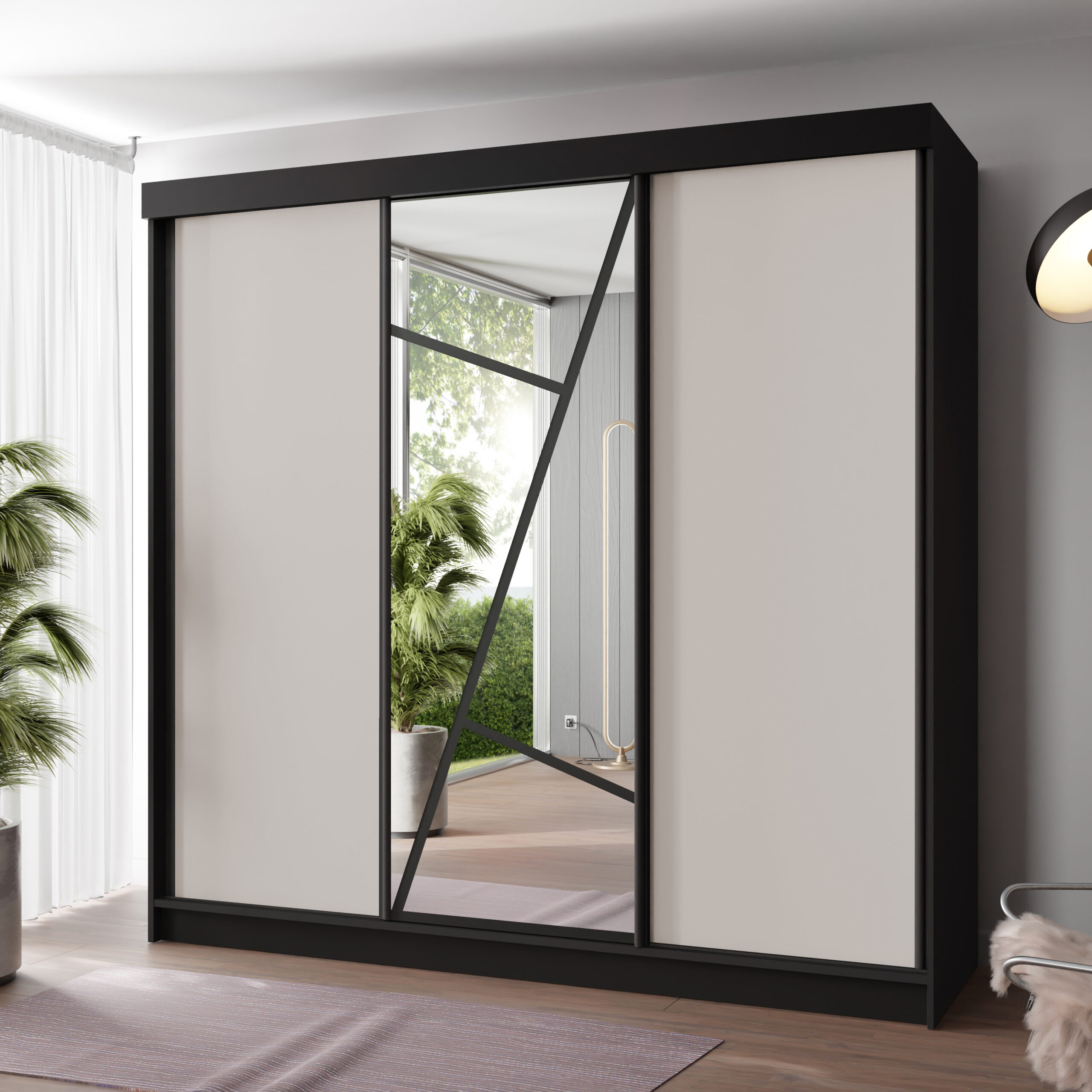 FurMeb24 Schiebetürenschrank LOE 138/167/200/250x205x59 cm Kleiderschrank mit Spiegel – Bild 2