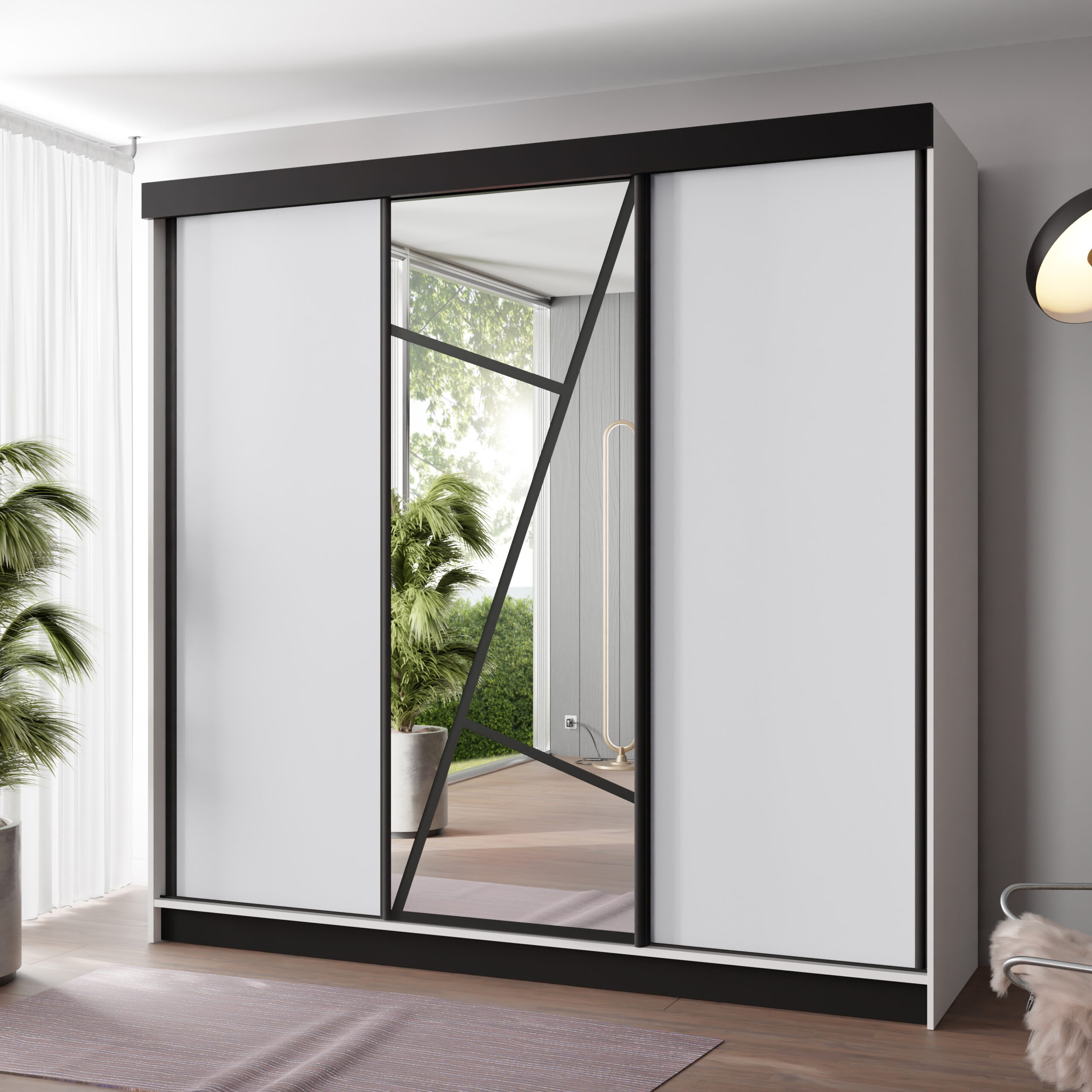 FurMeb24 Schiebetürenschrank LOE 138/167/200/250x205x59 cm Kleiderschrank mit Spiegel – Bild 5