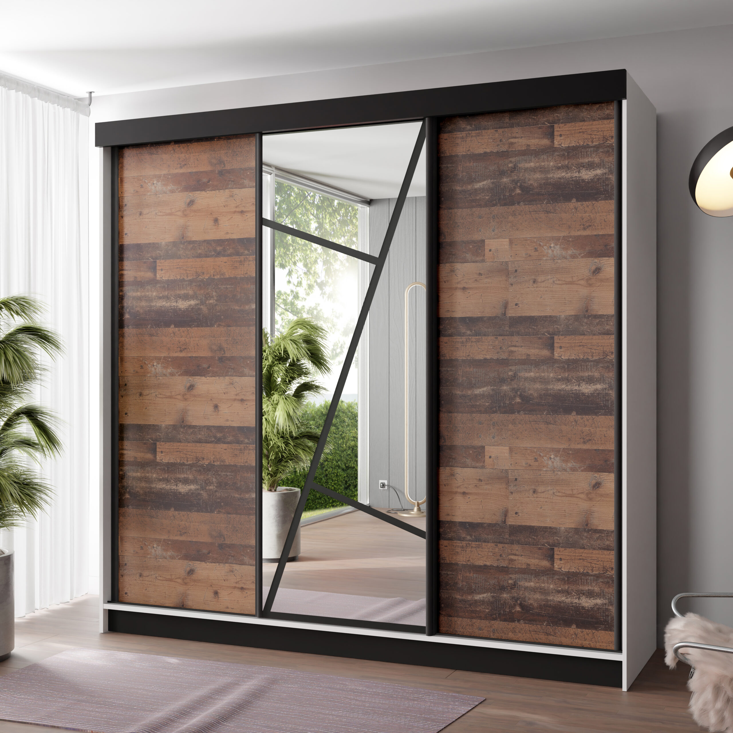 FurMeb24 Schiebetürenschrank LOE 138/167/200/250x205x59 cm Kleiderschrank mit Spiegel – Bild 6