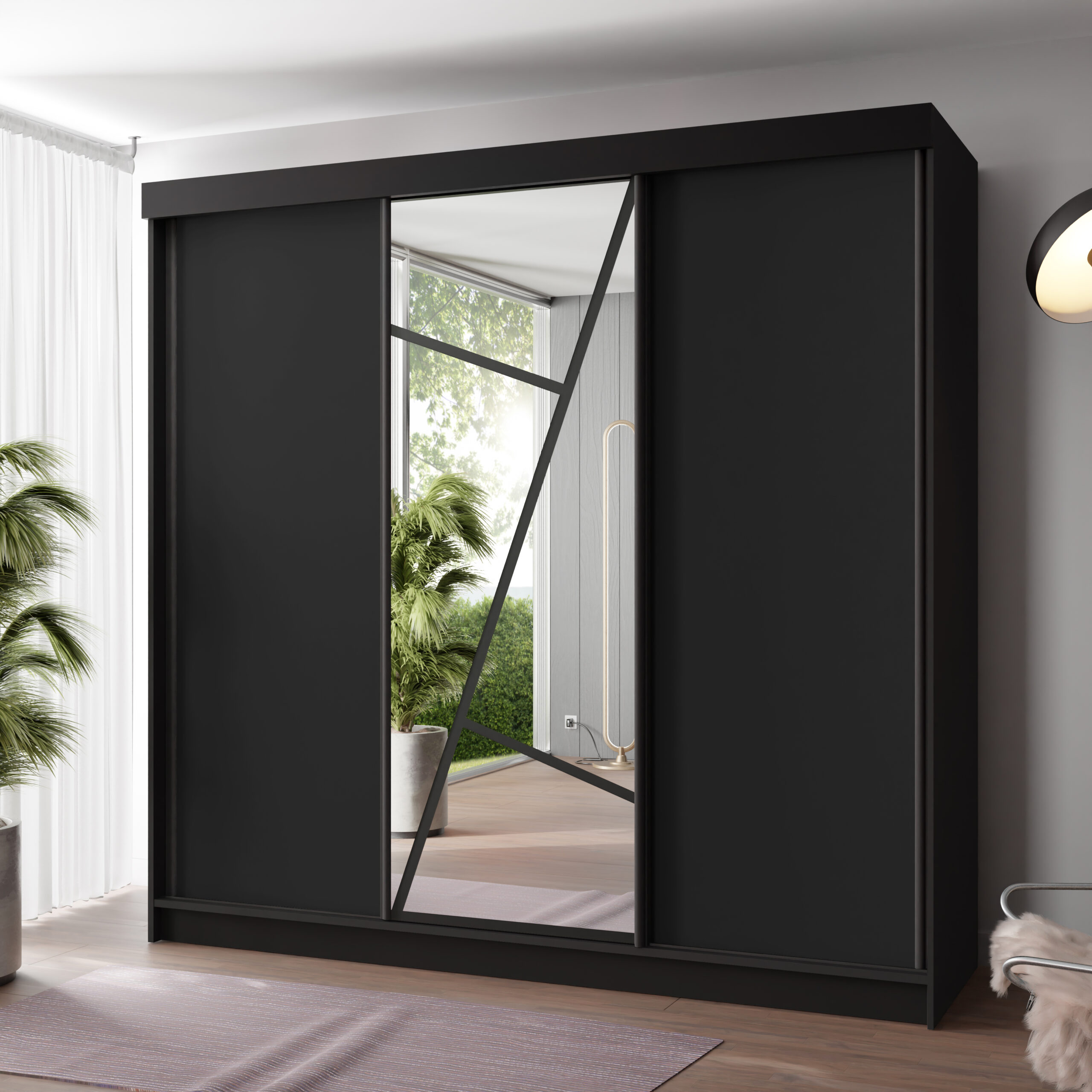 FurMeb24 Schiebetürenschrank LOE 138/167/200/250x205x59 cm Kleiderschrank mit Spiegel – Bild 7