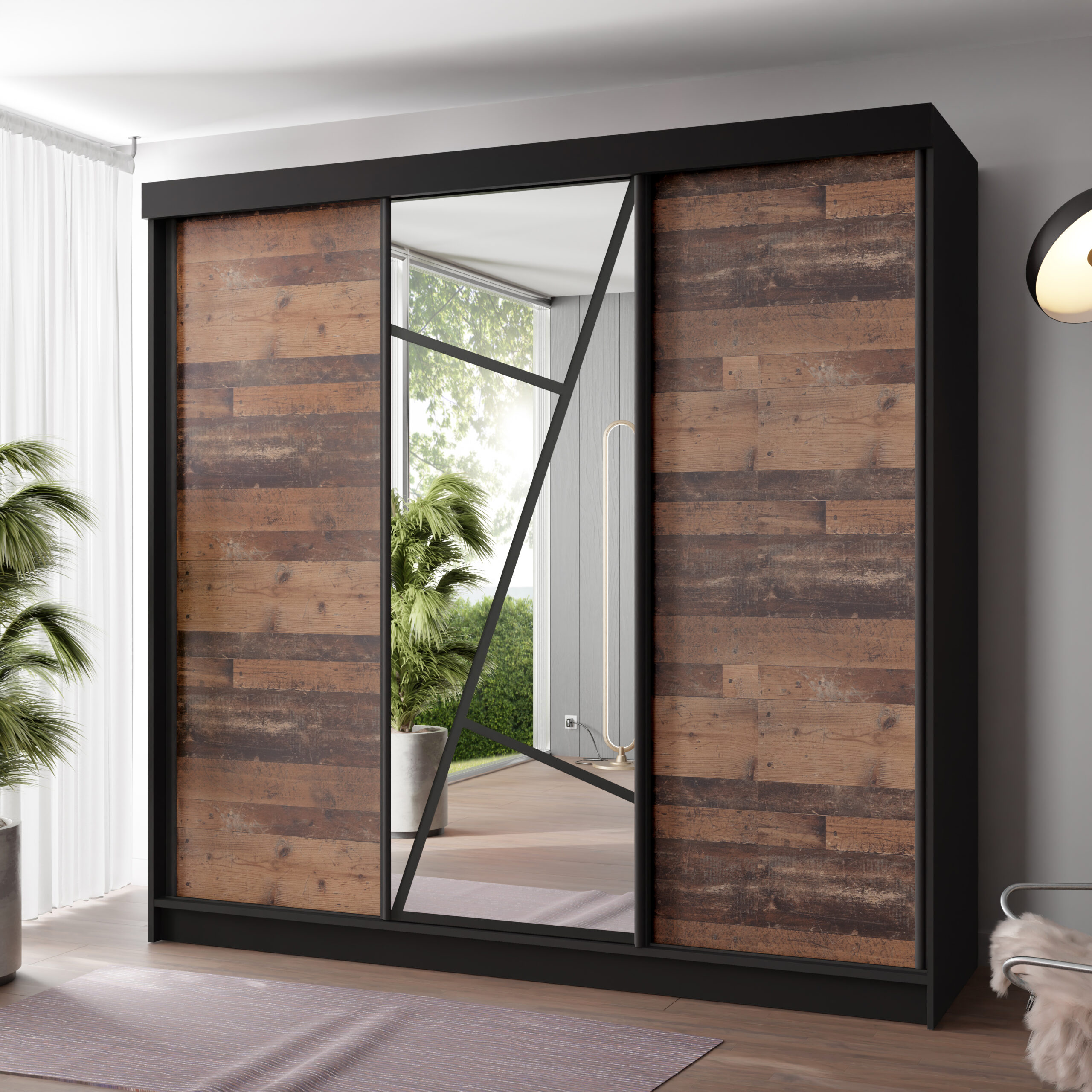 FurMeb24 Schiebetürenschrank LOE 138/167/200/250x205x59 cm Kleiderschrank mit Spiegel – Bild 8