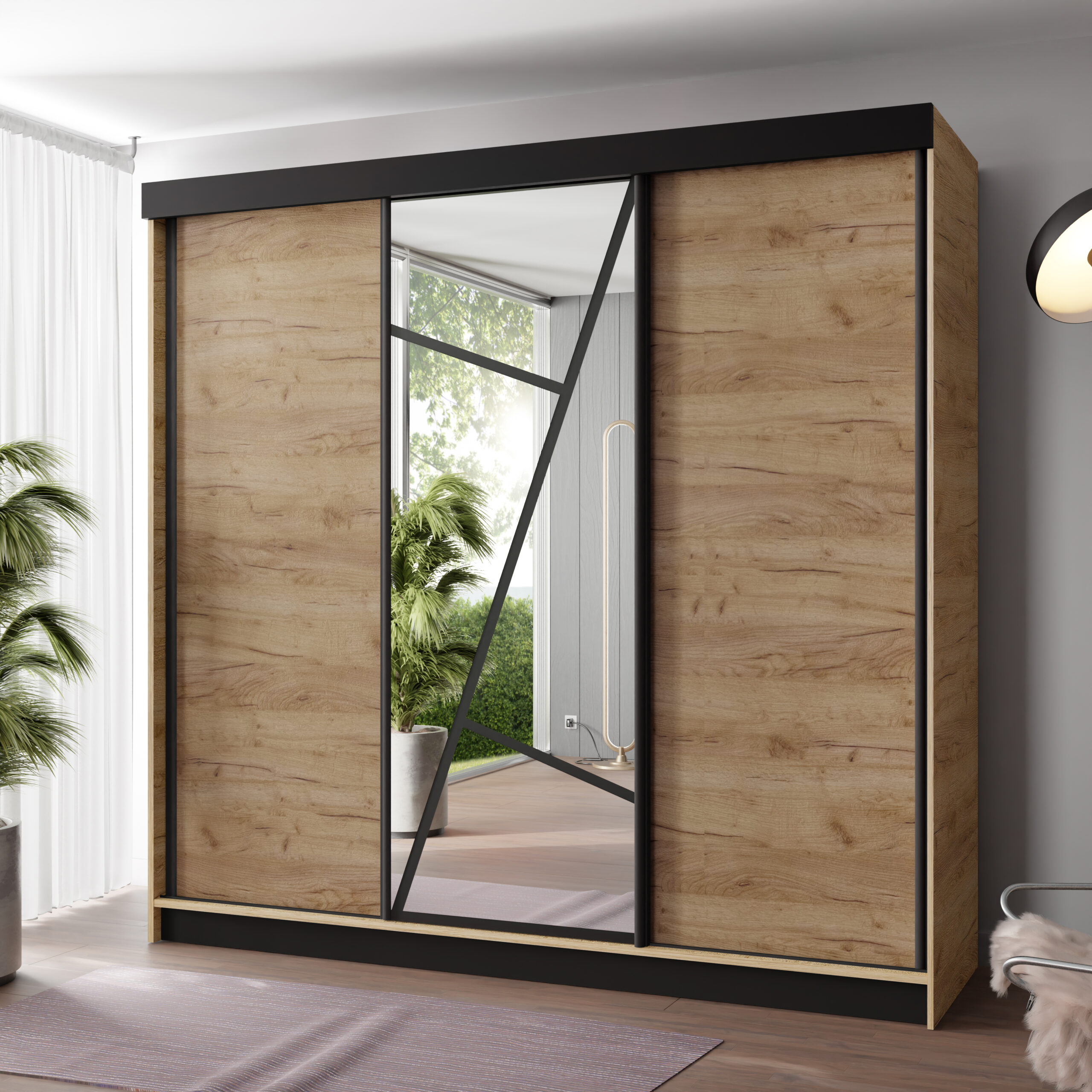 FurMeb24 Schiebetürenschrank LOE 138/167/200/250x205x59 cm Kleiderschrank mit Spiegel – Bild 9