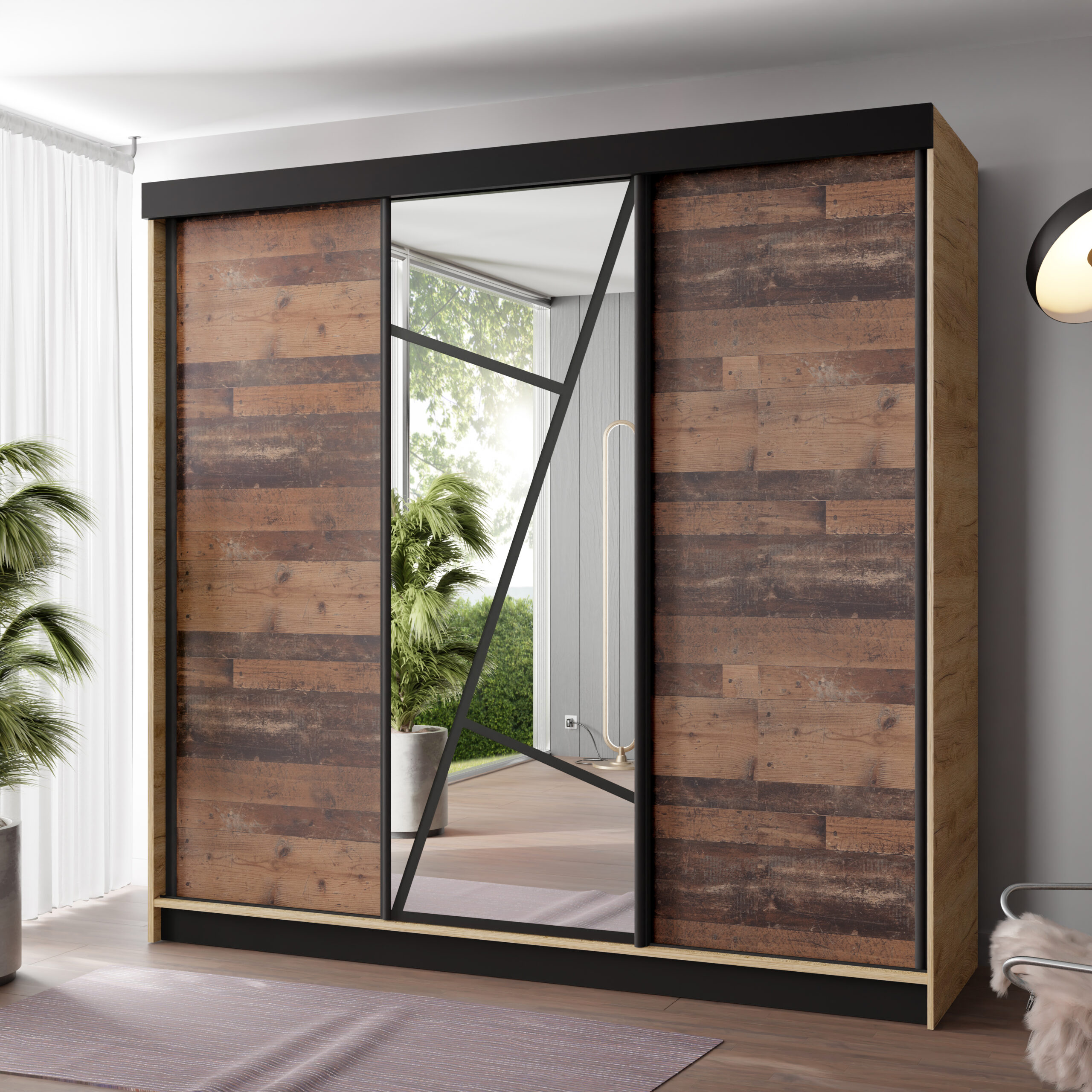 FurMeb24 Schiebetürenschrank LOE 138/167/200/250x205x59 cm Kleiderschrank mit Spiegel – Bild 10