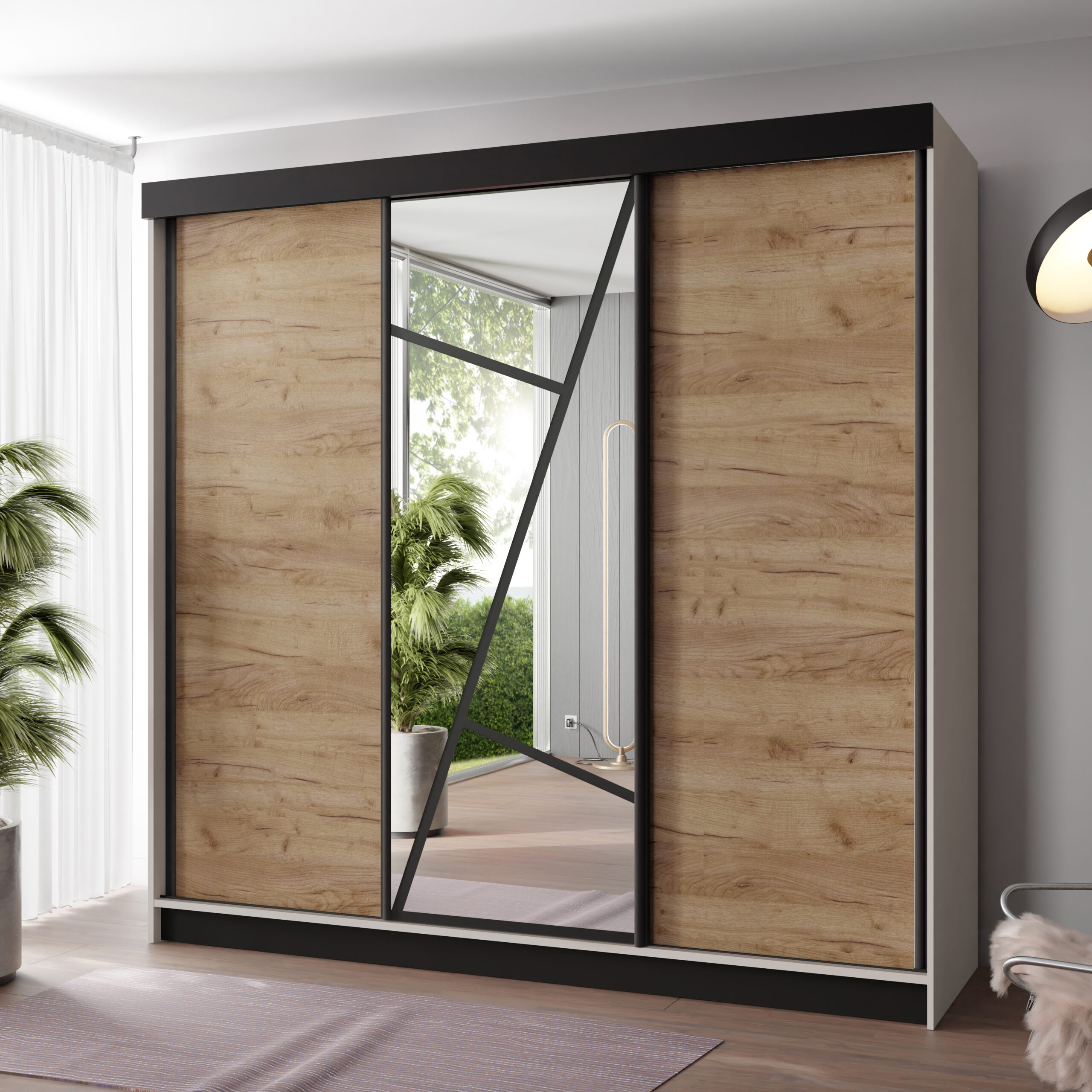 FurMeb24 Schiebetürenschrank LOE 138/167/200/250x205x59 cm Kleiderschrank mit Spiegel – Bild 11