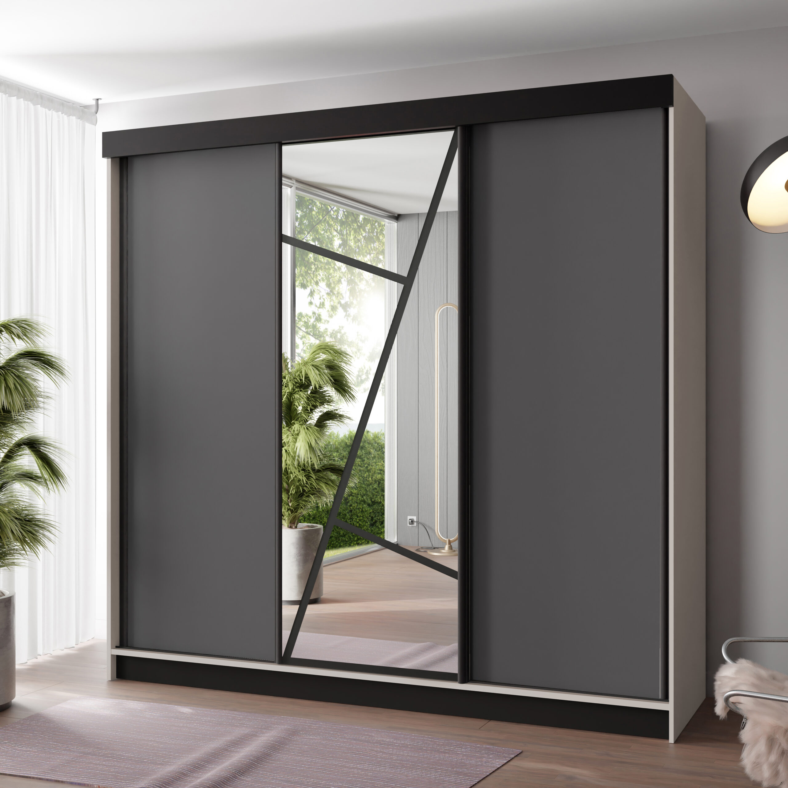 FurMeb24 Schiebetürenschrank LOE 138/167/200/250x205x59 cm Kleiderschrank mit Spiegel – Bild 12