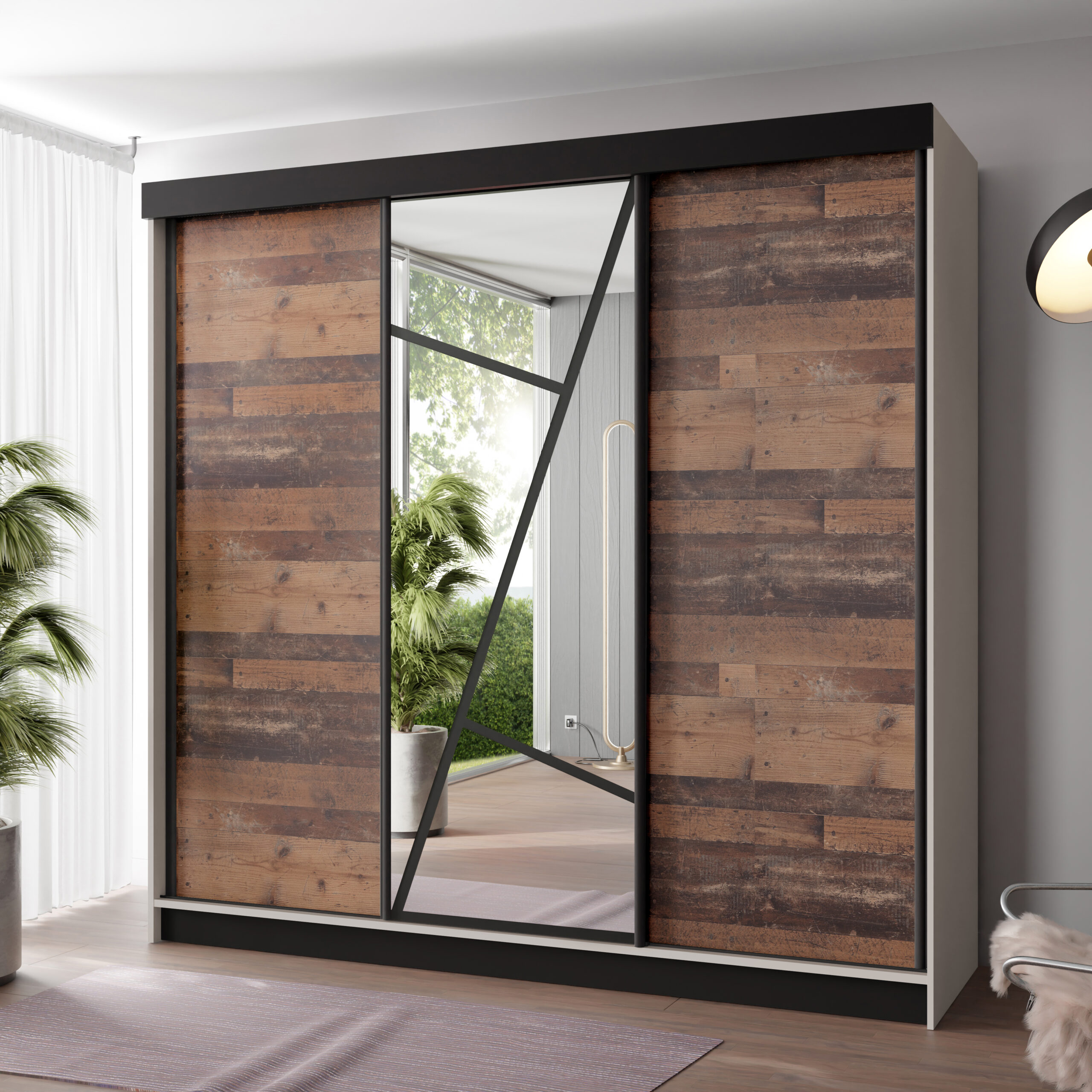 FurMeb24 Schiebetürenschrank LOE 138/167/200/250x205x59 cm Kleiderschrank mit Spiegel – Bild 13