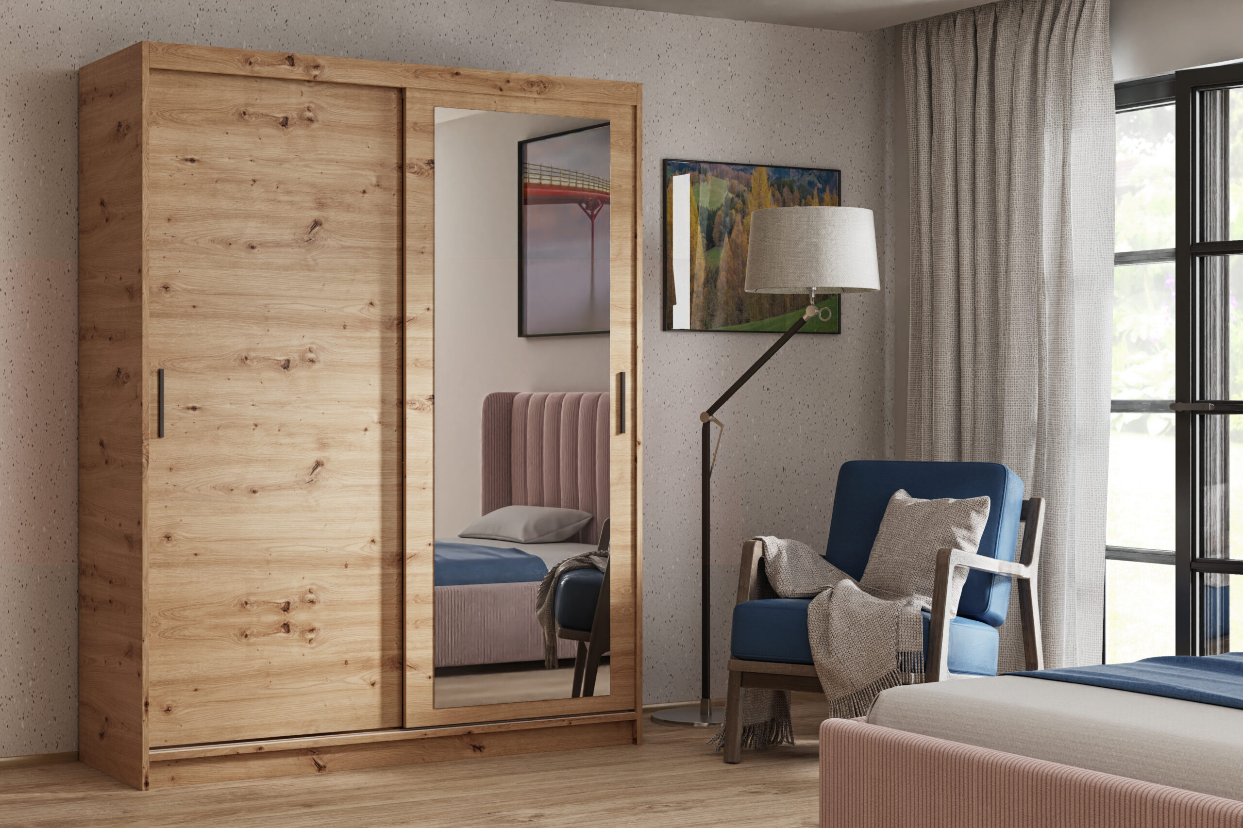 FurMeb24 2-türiger Schiebeschrank HEVEN 100/120/160/180 x 205 x 60 cm – Bild 2