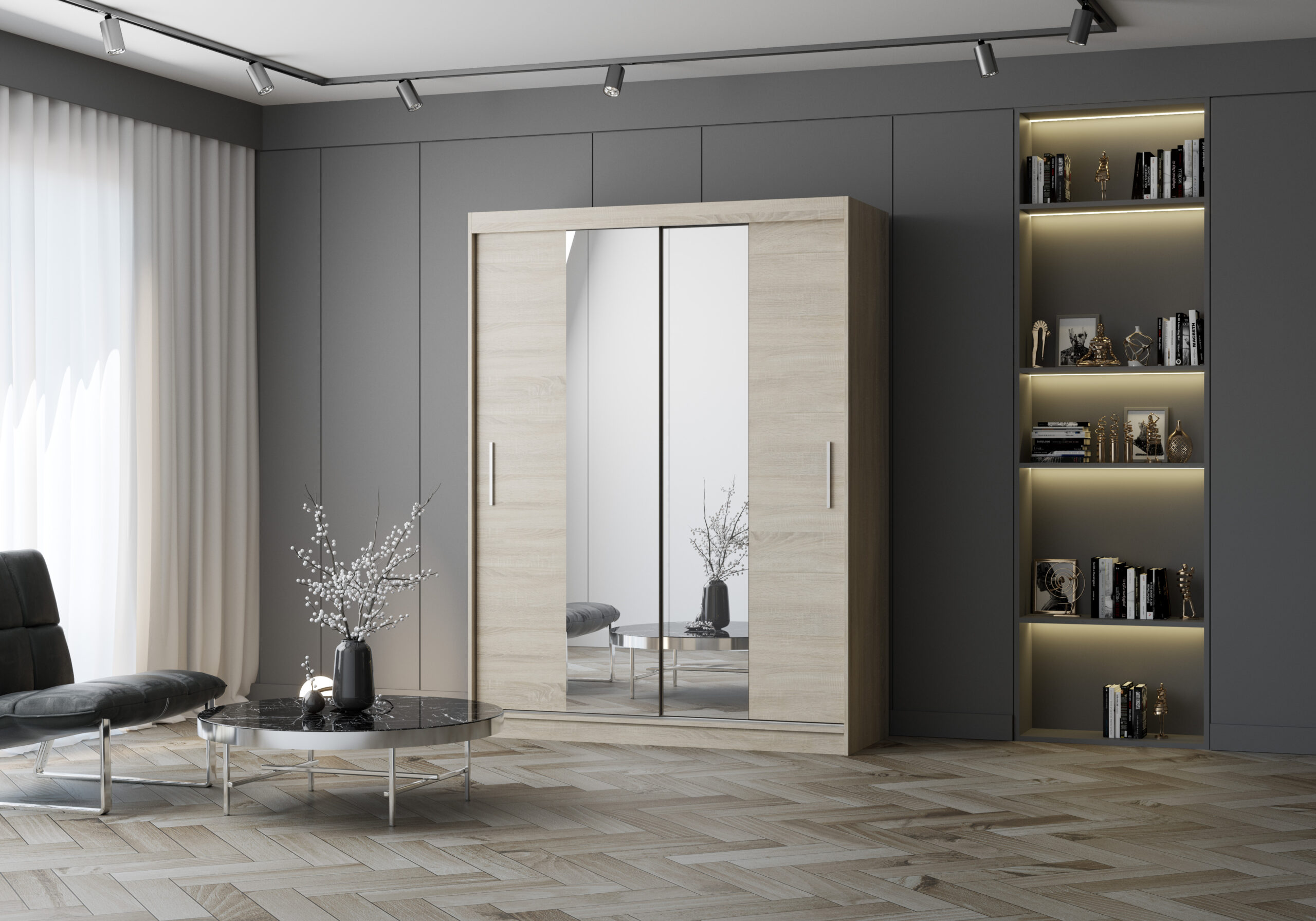 FurMeb24 2-türiger Schiebetürenschrank VISTA 01 150 x 200 cm Kleiderschrank mit Spiegel – stilvoller Schrank mit Schiebetüren – Bild 2