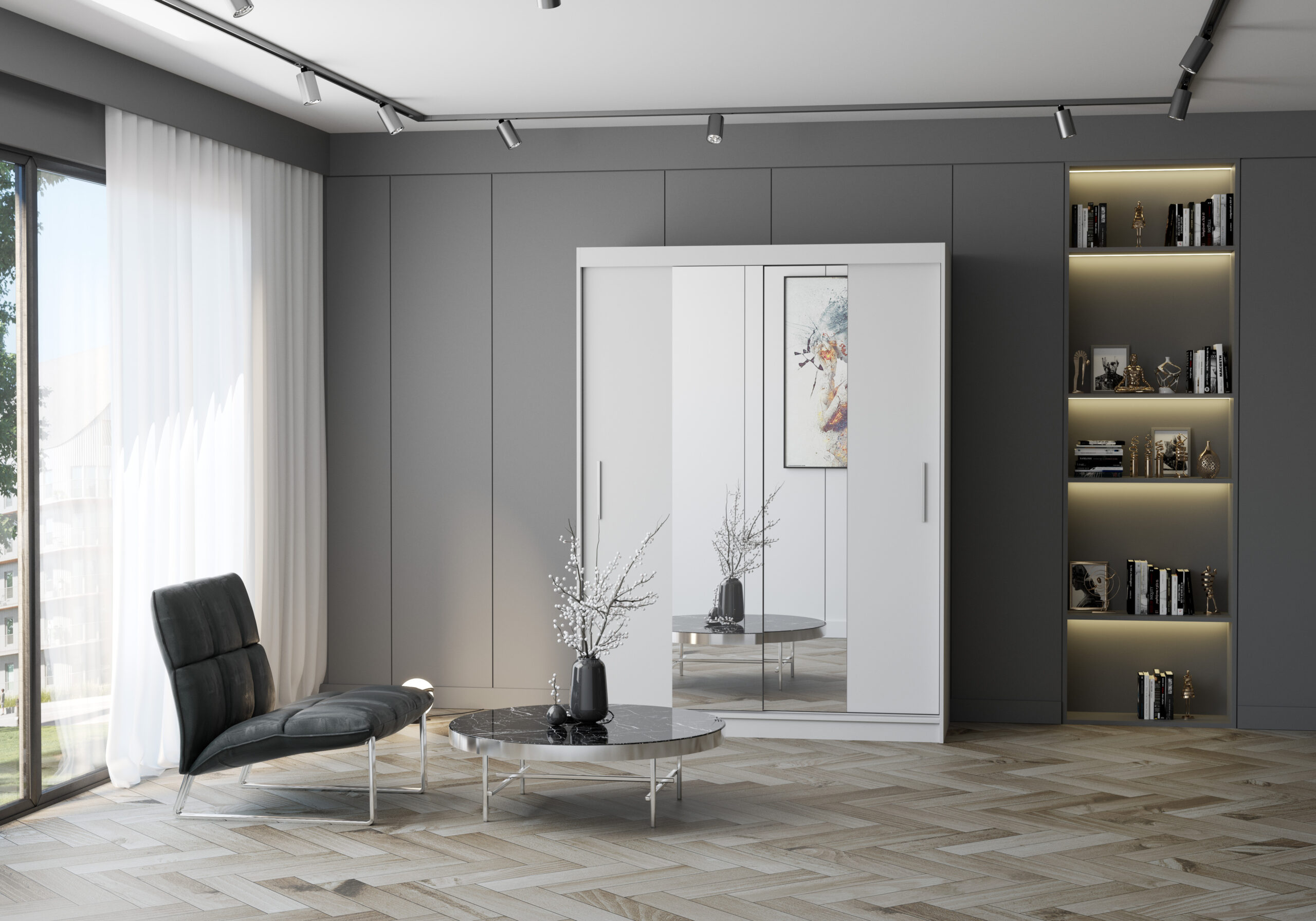 FurMeb24 2-türiger Schiebetürenschrank VISTA 01 150 x 200 cm Kleiderschrank mit Spiegel – stilvoller Schrank mit Schiebetüren – Bild 3