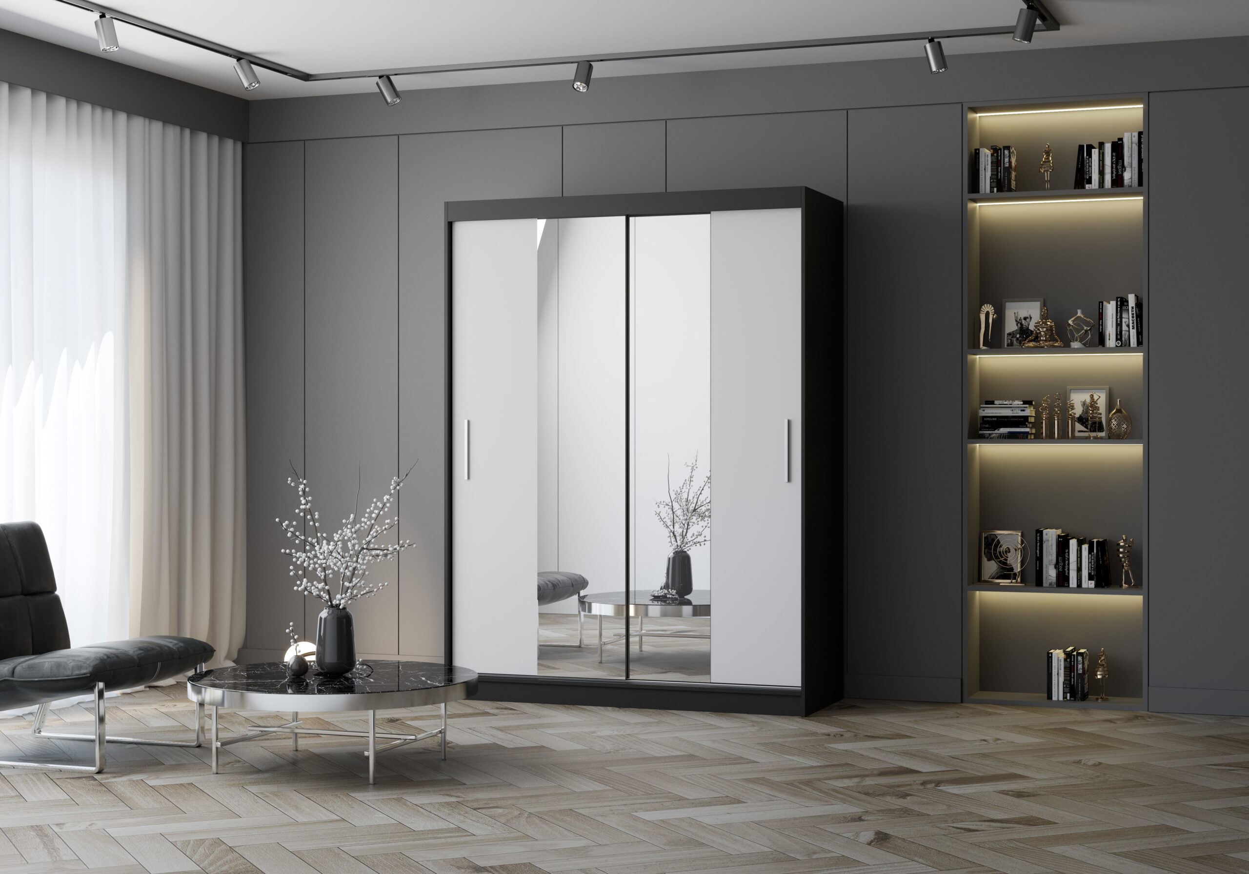 FurMeb24 2-türiger Schiebetürenschrank VISTA 01 150 x 200 cm Kleiderschrank mit Spiegel – stilvoller Schrank mit Schiebetüren – Bild 6