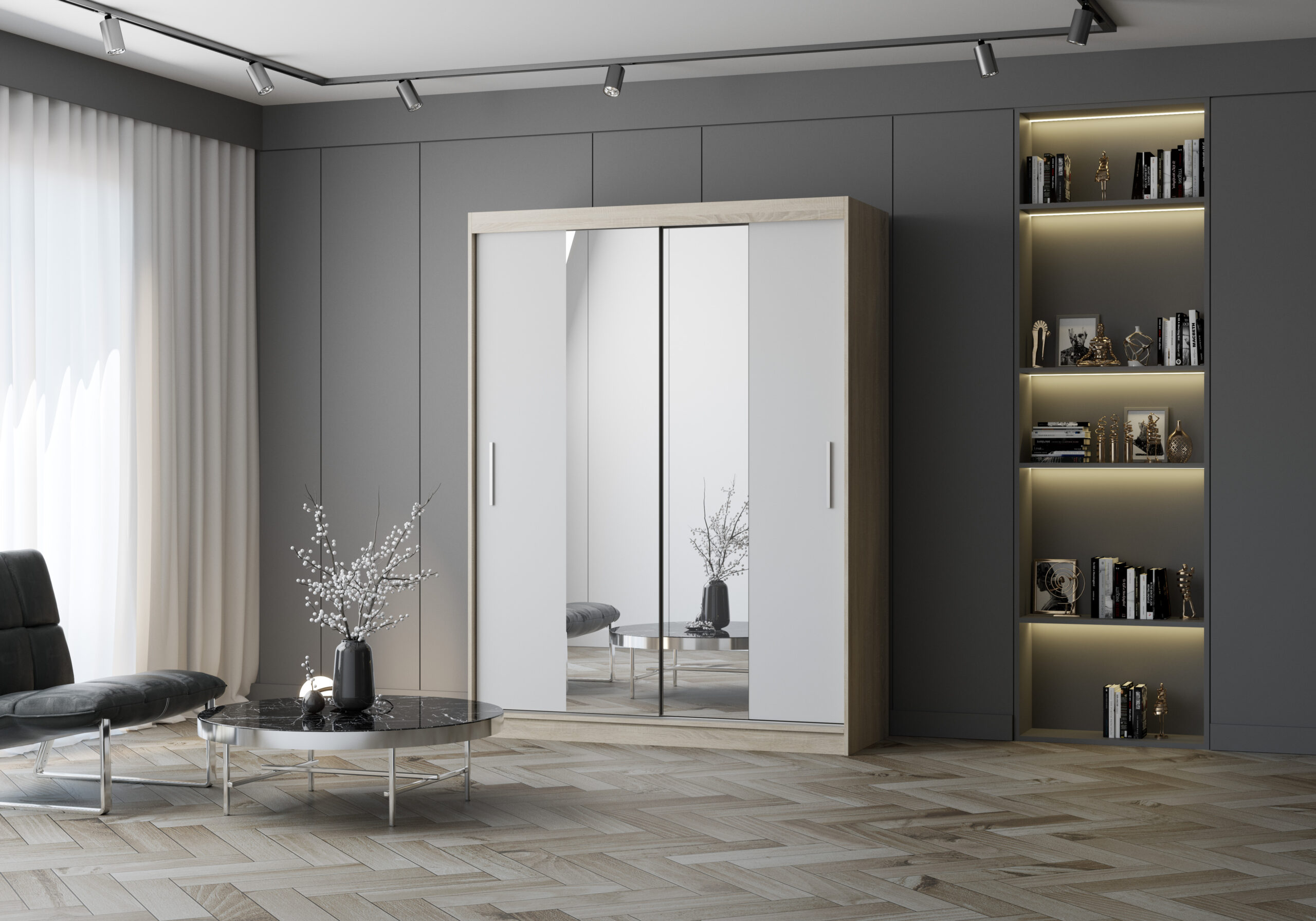 FurMeb24 2-türiger Schiebetürenschrank VISTA 01 150 x 200 cm Kleiderschrank mit Spiegel – stilvoller Schrank mit Schiebetüren – Bild 7