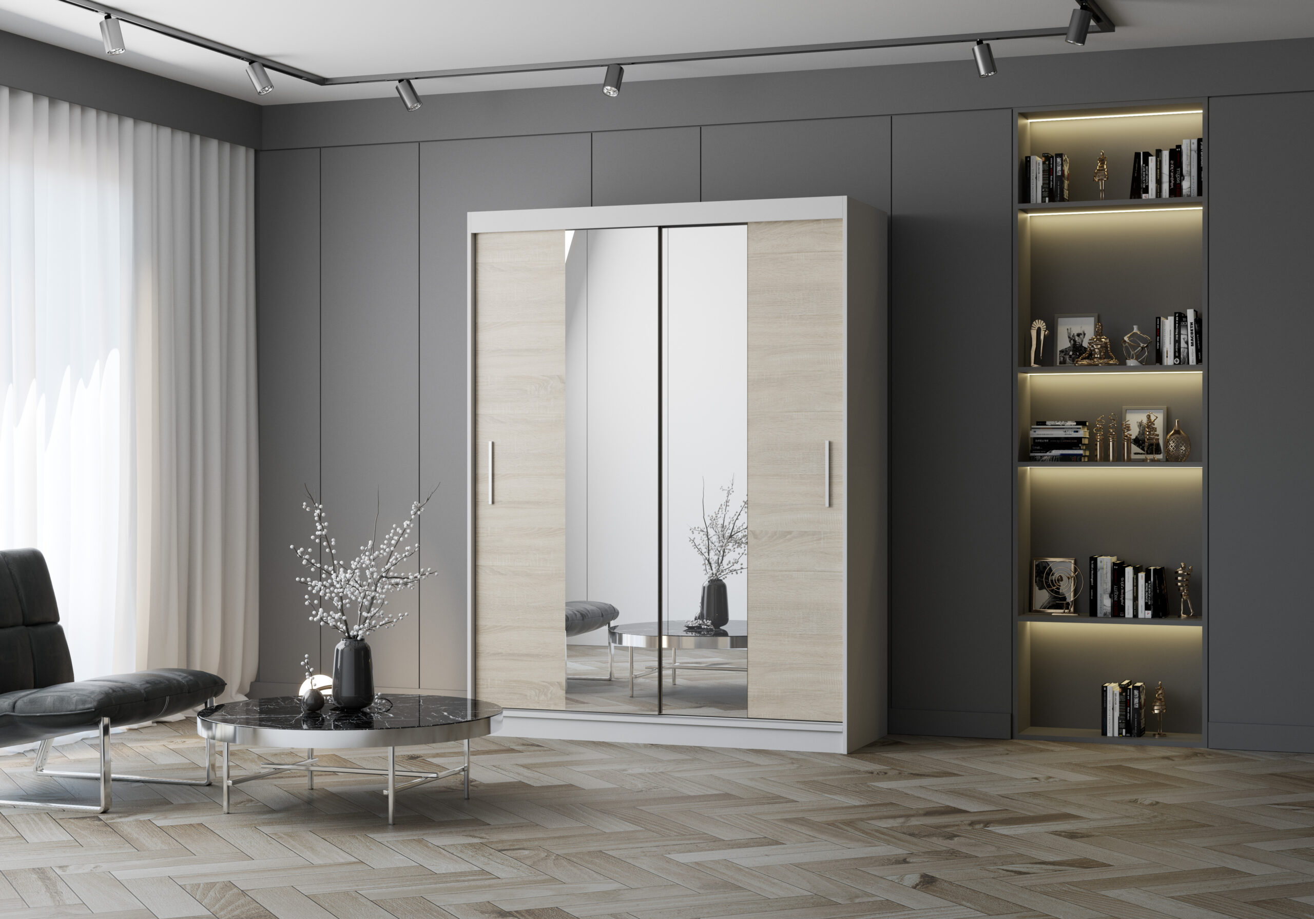 FurMeb24 2-türiger Schiebetürenschrank VISTA 01 150 x 200 cm Kleiderschrank mit Spiegel – stilvoller Schrank mit Schiebetüren – Bild 8