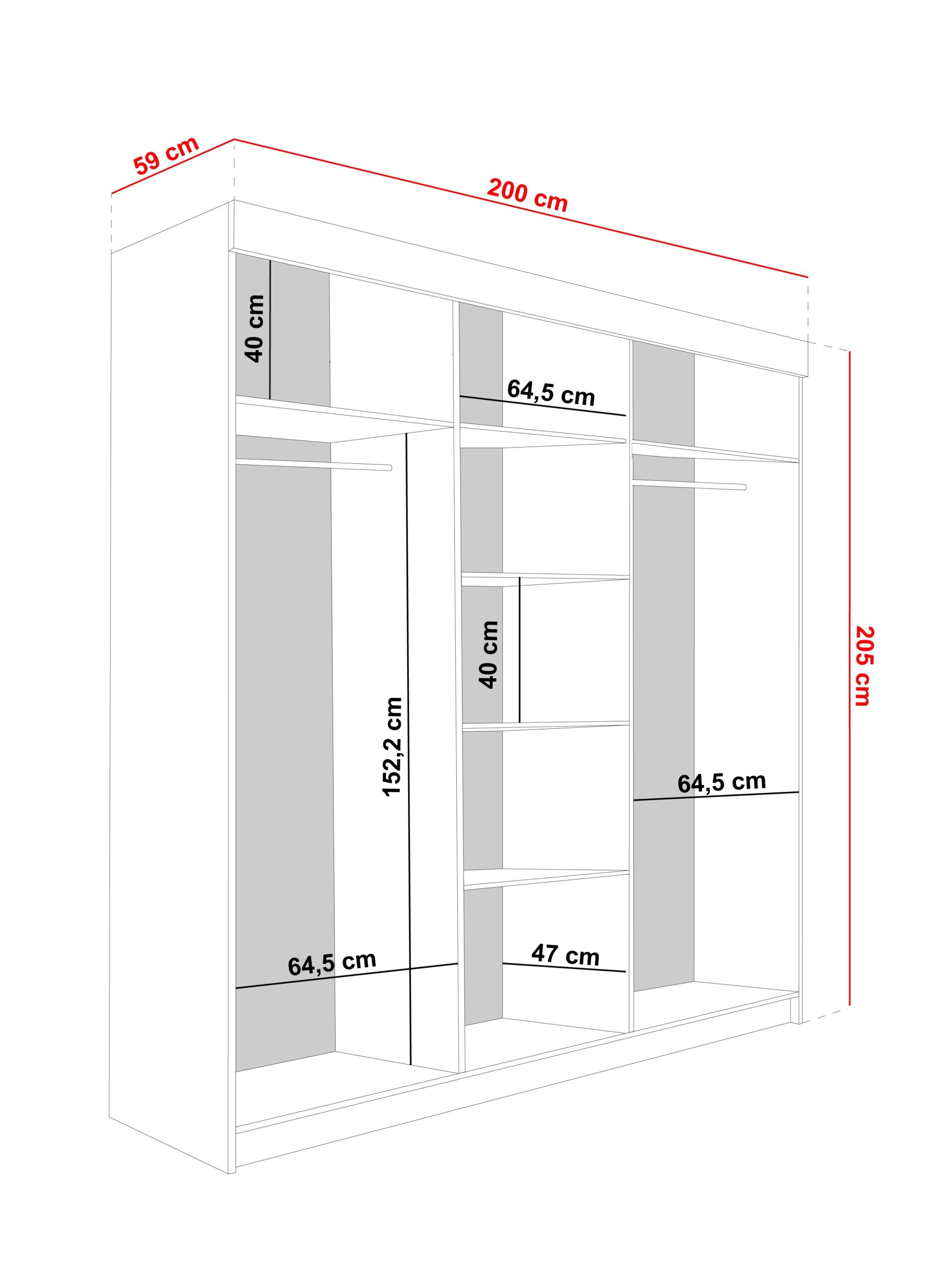 FurMeb24 Schiebetürenschrank LOE 138/167/200/250x205x59 cm Kleiderschrank mit Spiegel – Bild 36
