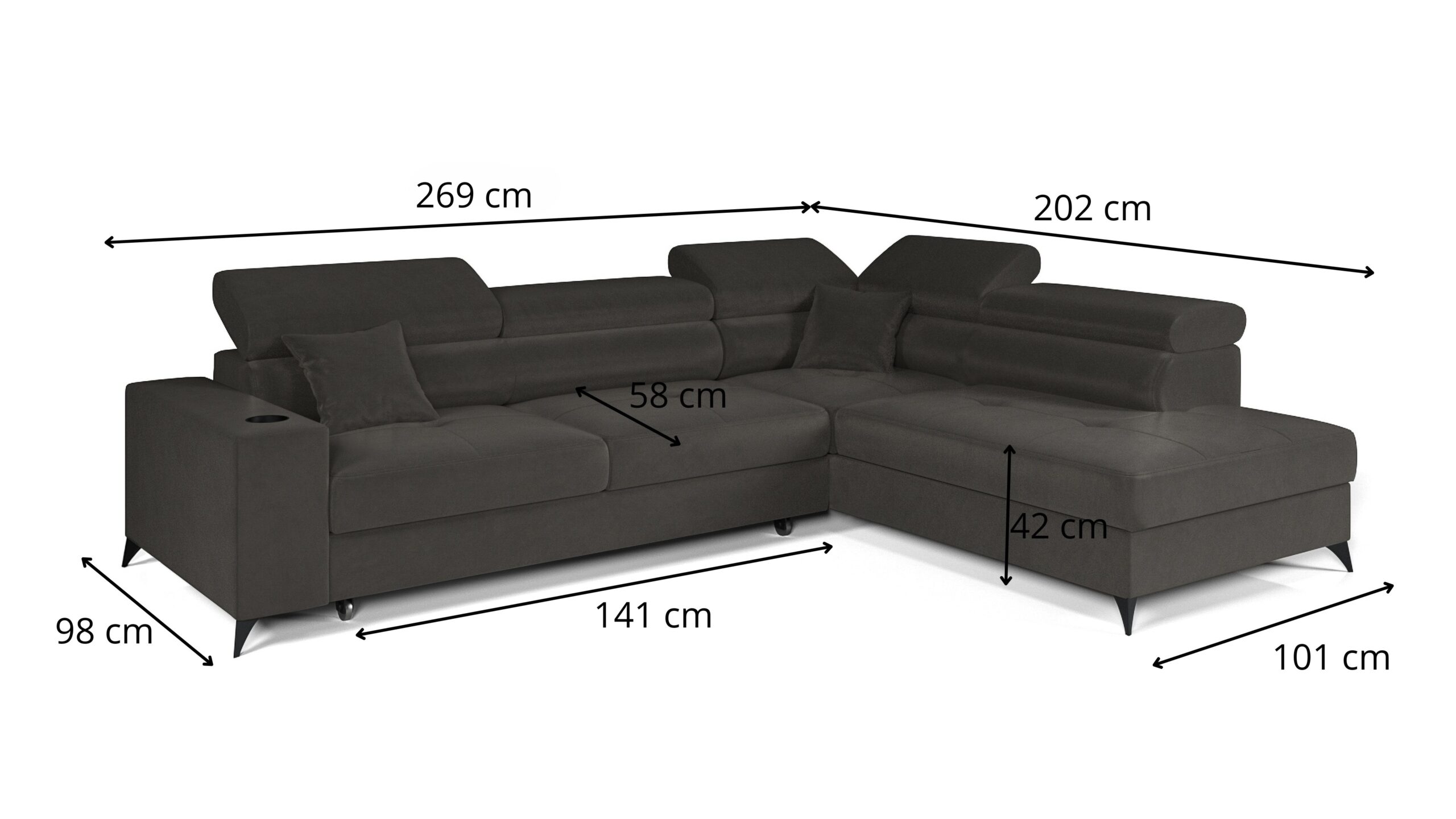 FurMeb24 ECKSOFA LANGER Rechte Seite mit Schlaffunktion und Bettkasten 269 x 202 cm – Bild 14