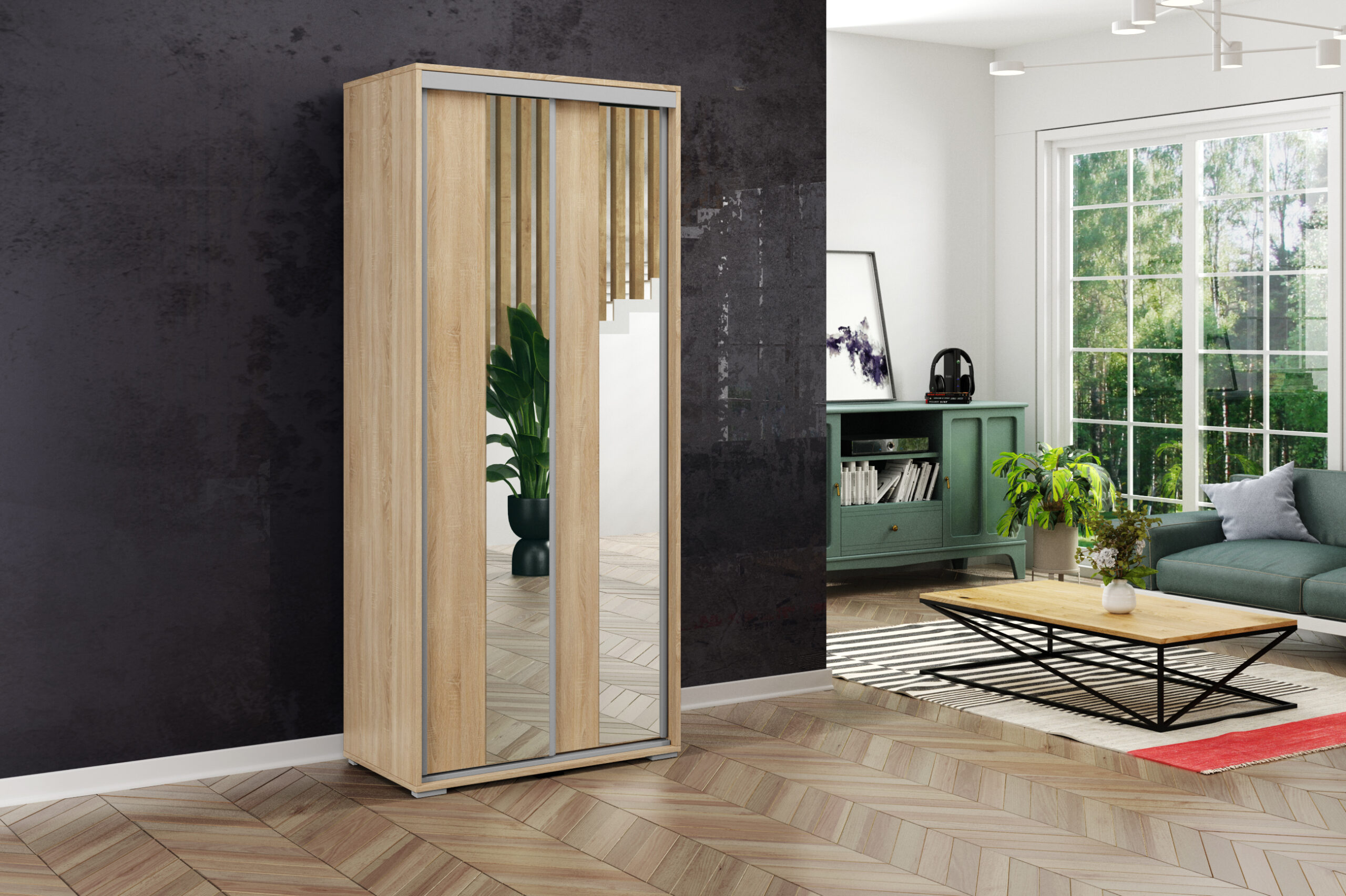 FurMeb24 Schiebetürenschrank A4 125×215/245×62 cm - mit Spiegel – Bild 2