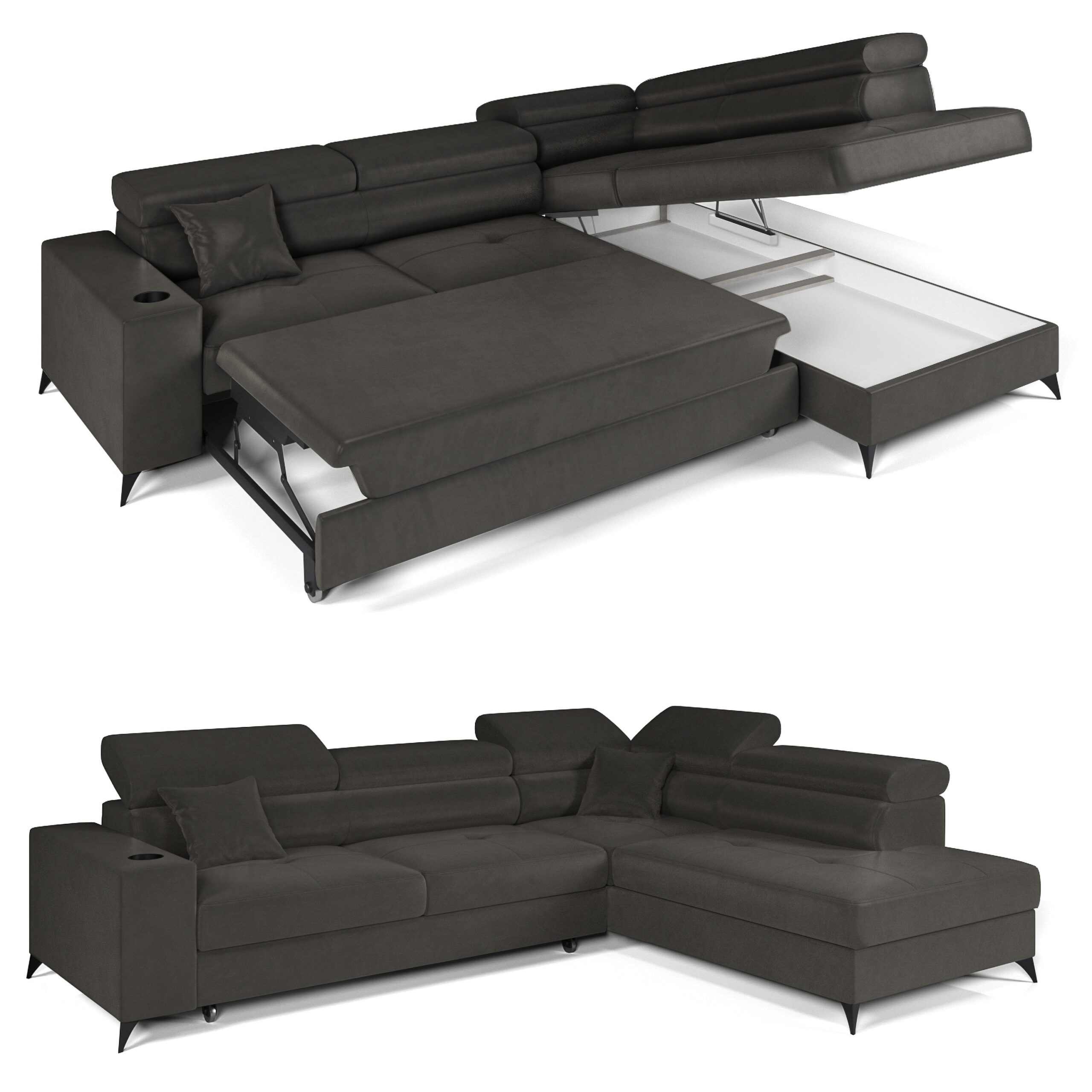 FurMeb24 ECKSOFA LANGER Rechte Seite mit Schlaffunktion und Bettkasten 269 x 202 cm – Bild 11