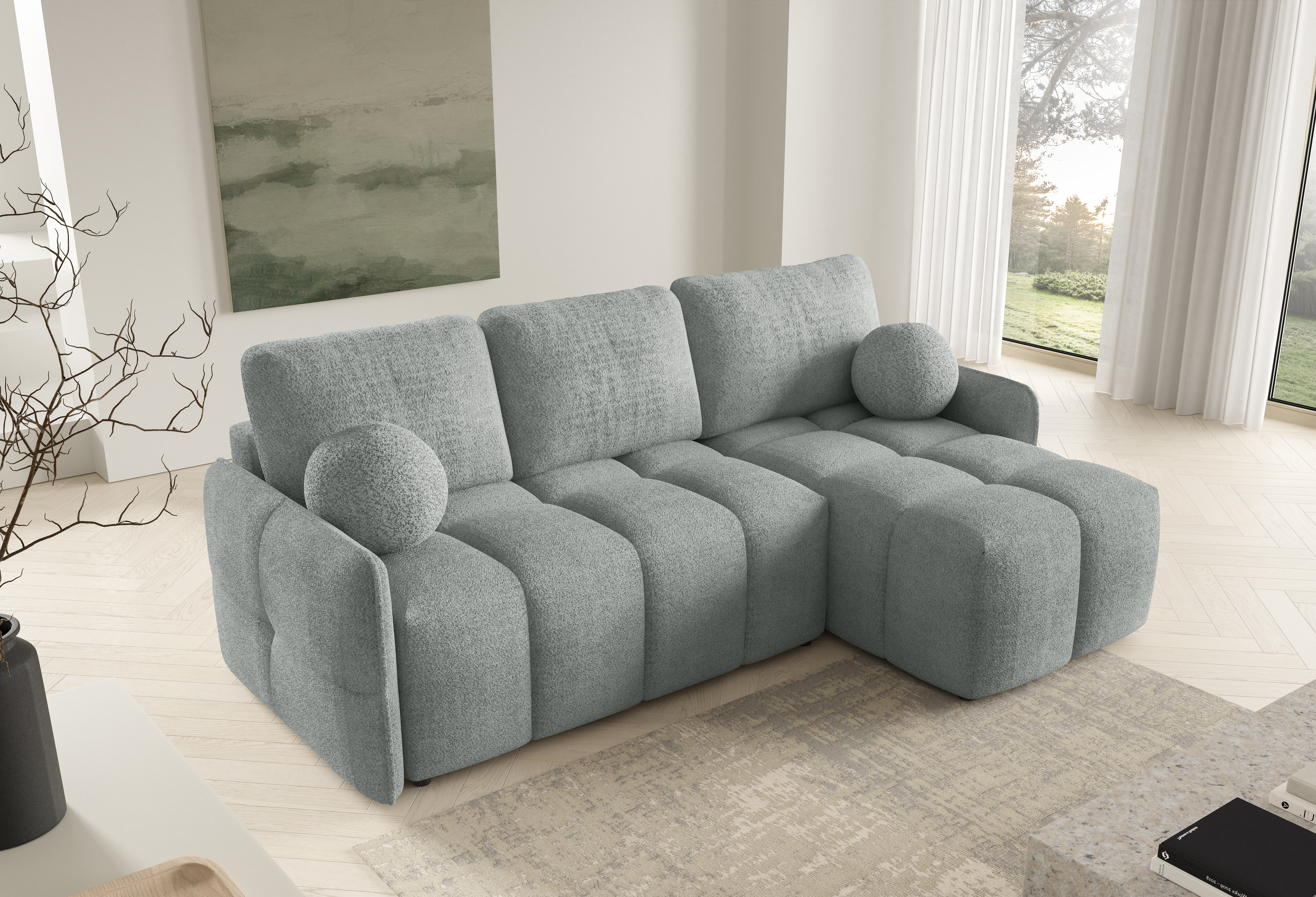 FurMeb24 ECKSOFA SELENE - 220 x 145 cm Stoff abriamo - mit schlaffunktion und bettkasten – Bild 4