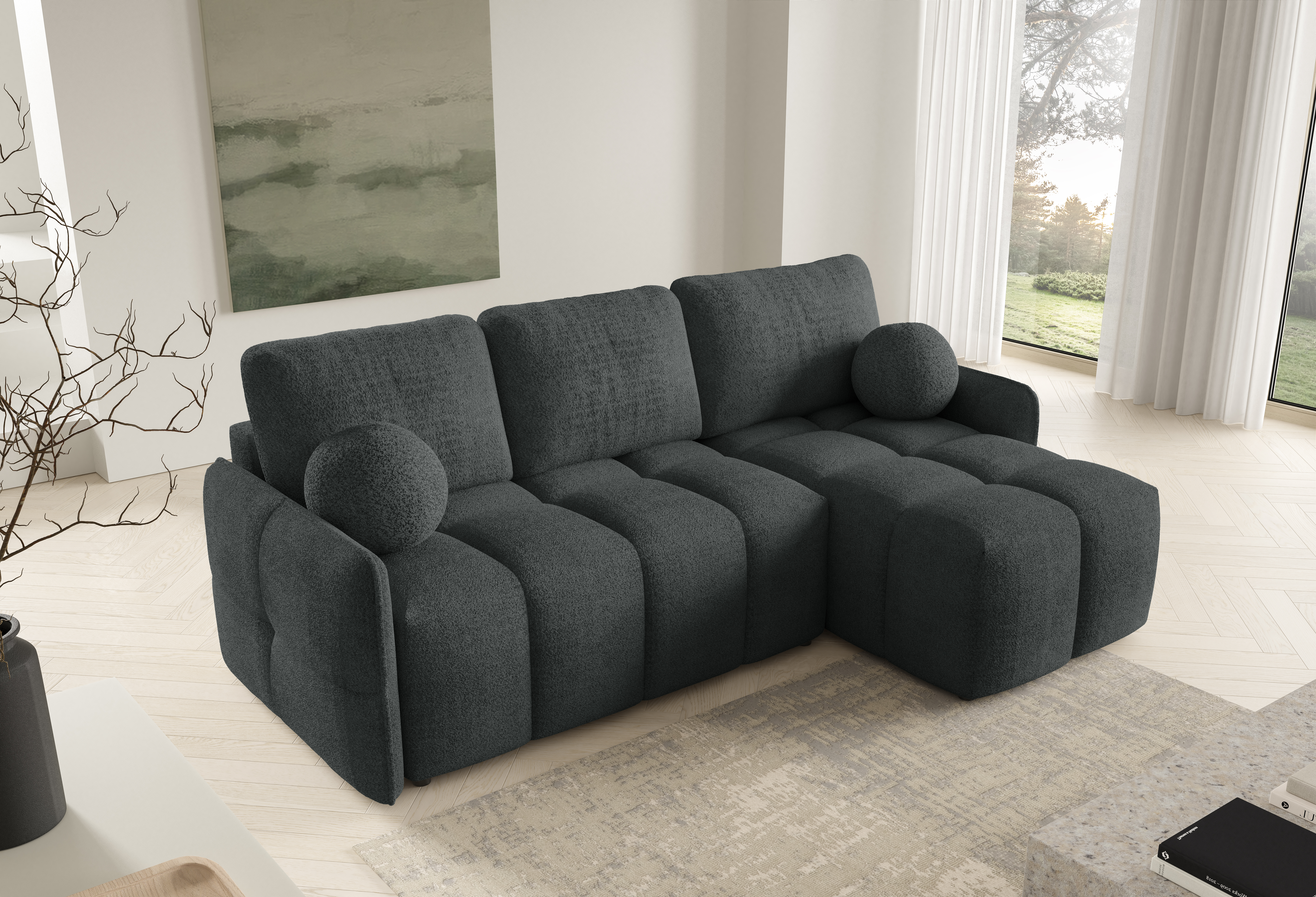 FurMeb24 ECKSOFA SELENE - 220 x 145 cm Stoff abriamo - mit schlaffunktion und bettkasten – Bild 3