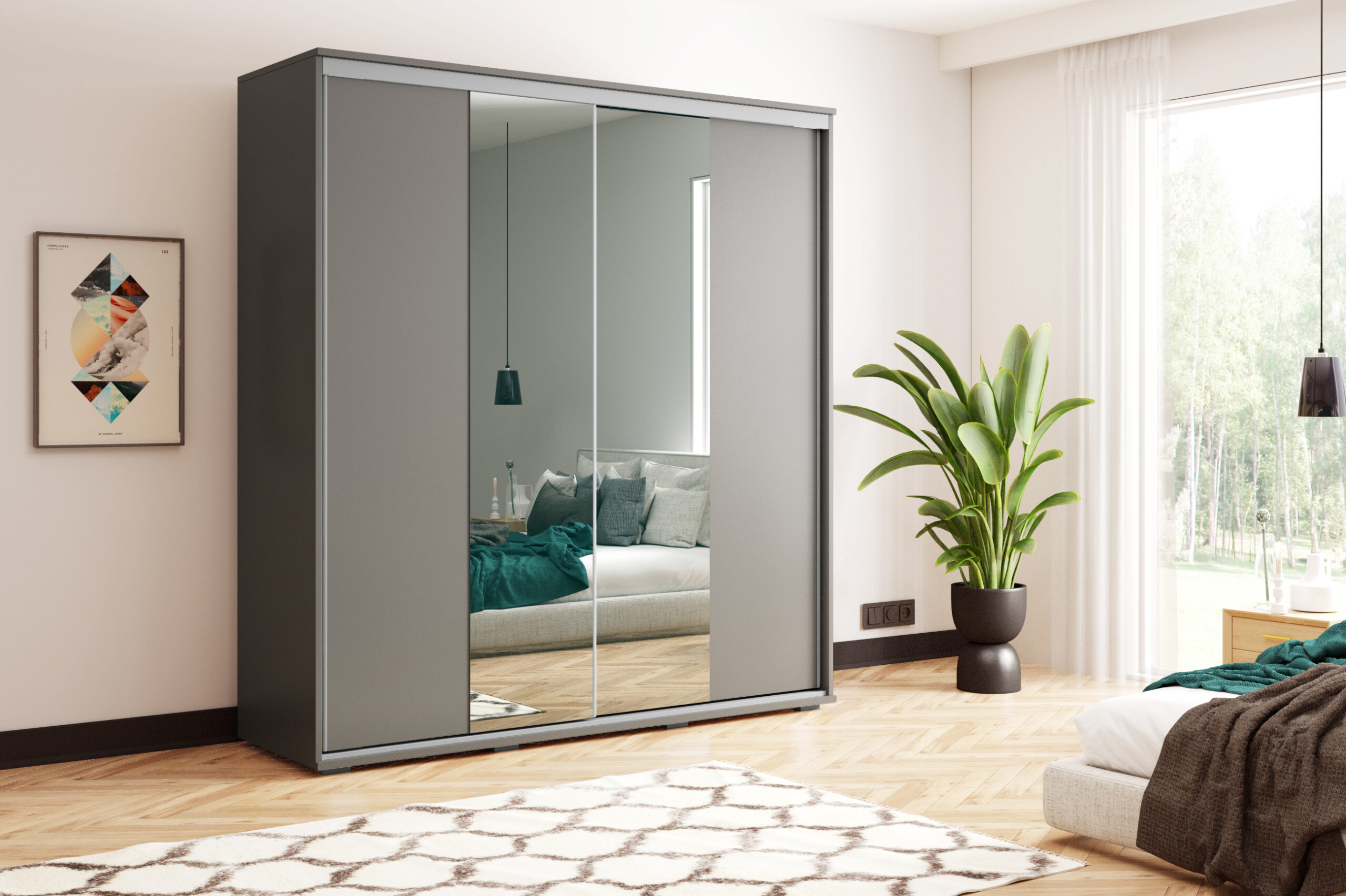 FurMeb24 Schiebetürenschrank A3 125×215/245×62 cm - mit Spiegel