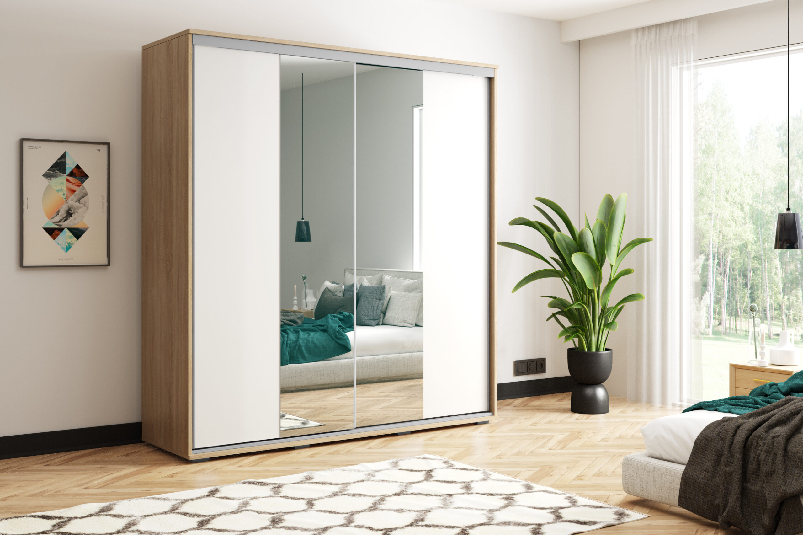 FurMeb24 Schiebetürenschrank A3 125×215/245×62 cm - mit Spiegel – Bild 2